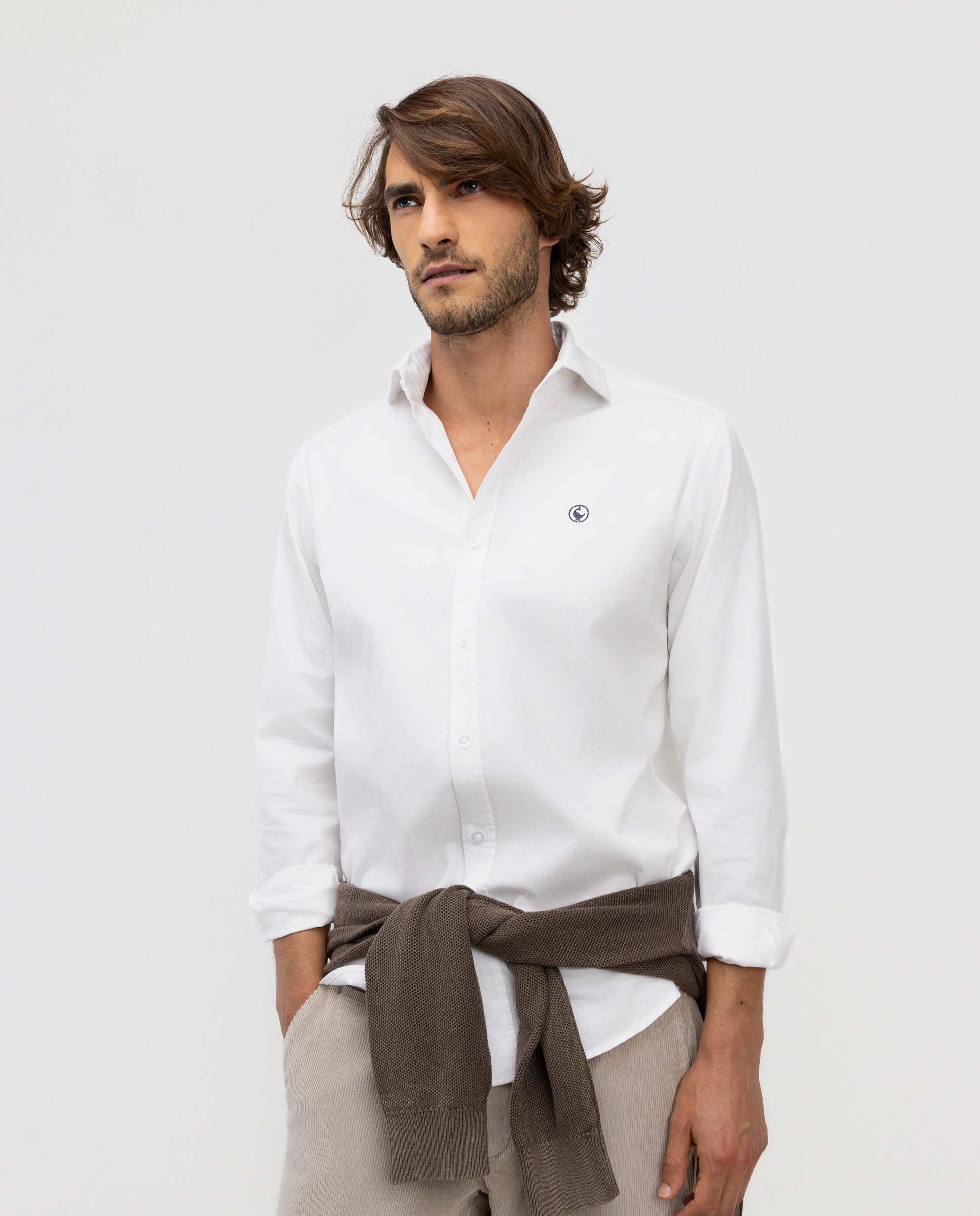 Imagen 1 de Camisa de hombre viyela cuello italiano Blanco