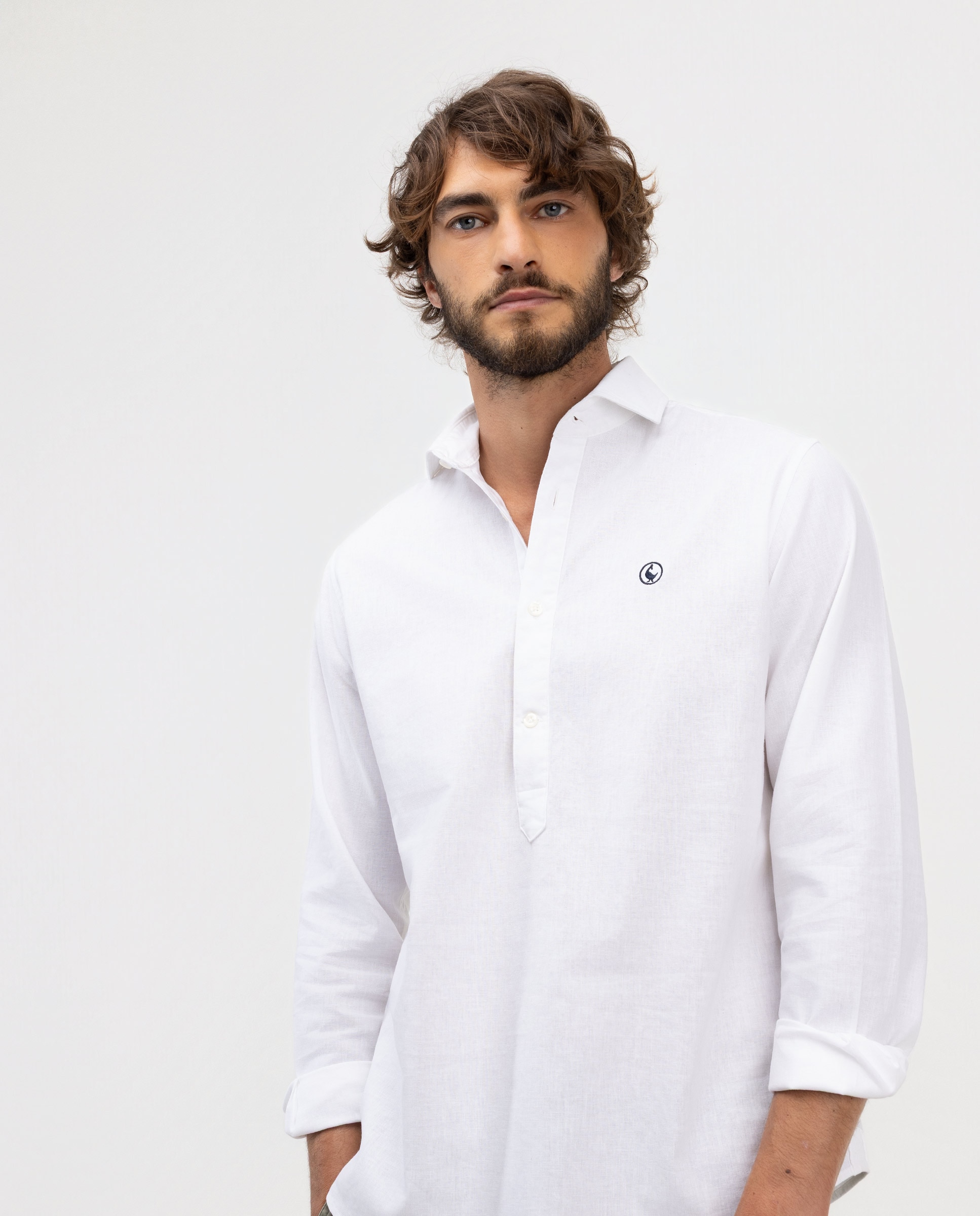 Camisa de hombre polera de algodón y lino - El Ganso - Blanco Blanco-1