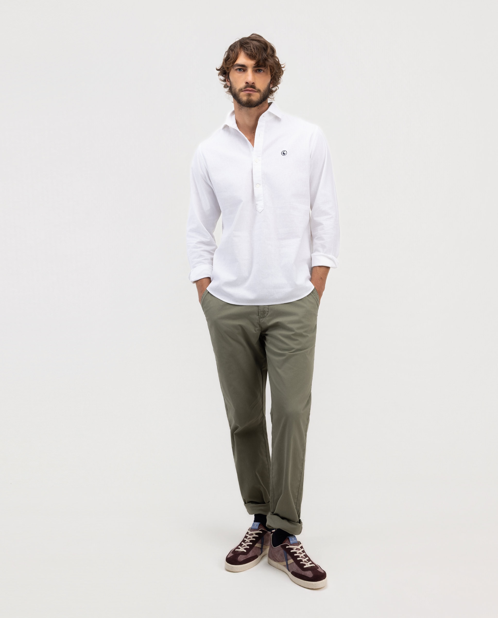 Camisa de hombre polera de algodón y lino - El Ganso - Blanco Blanco-2
