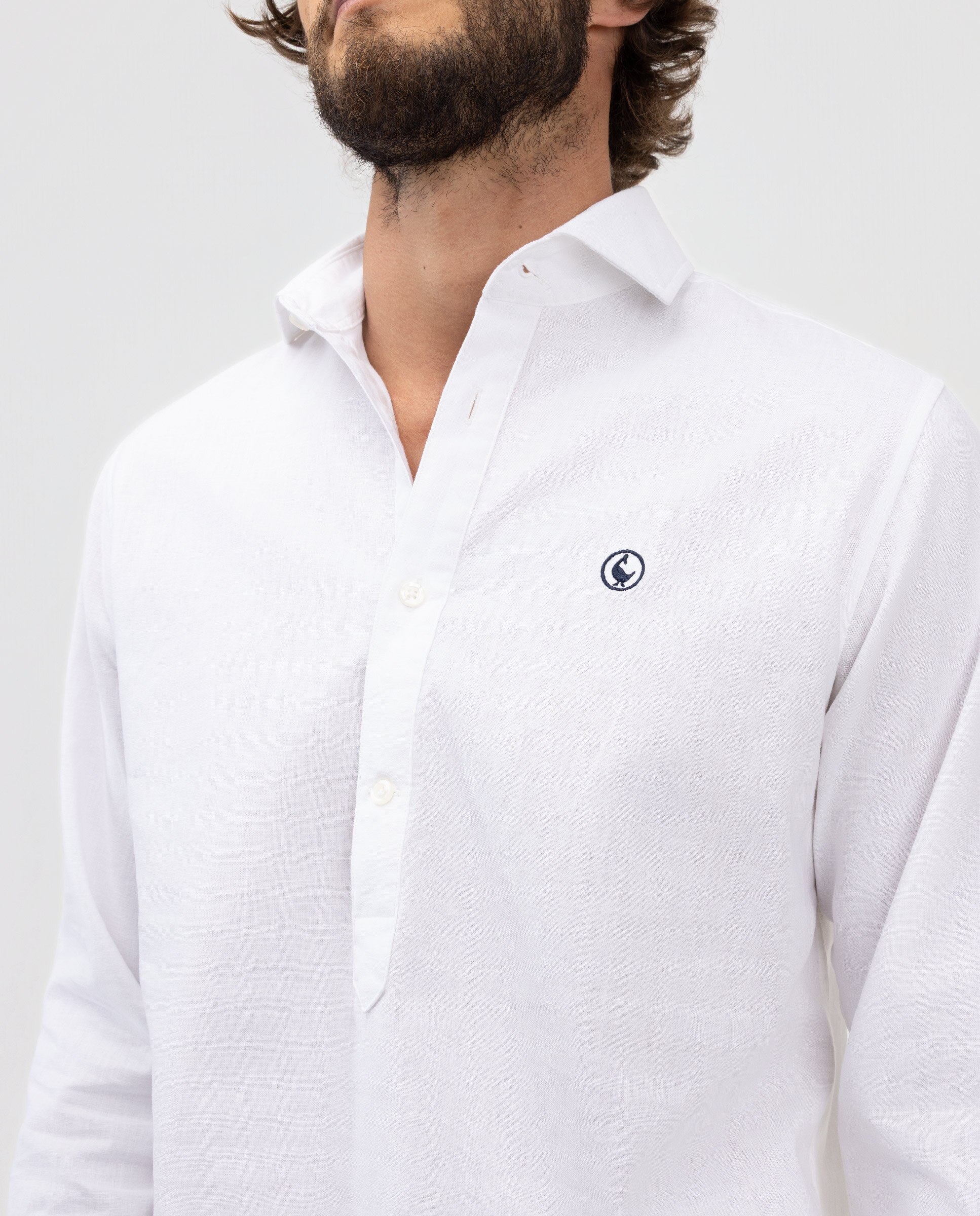 Camisa de hombre polera de algodón y lino - El Ganso - Blanco Blanco-3
