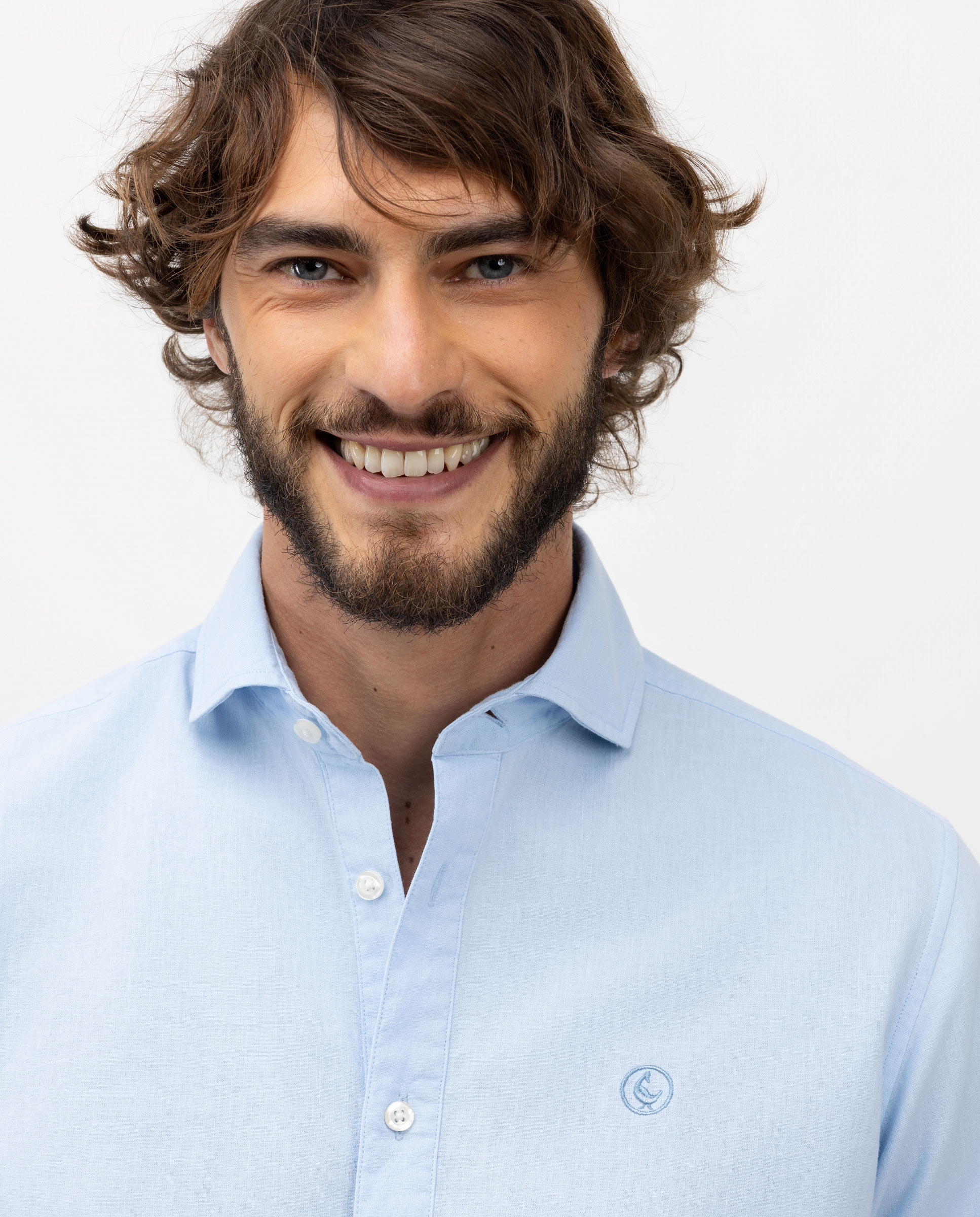 Camisa de hombre polera de algodón y lino - El Ganso - Azul celeste Azul celeste-3