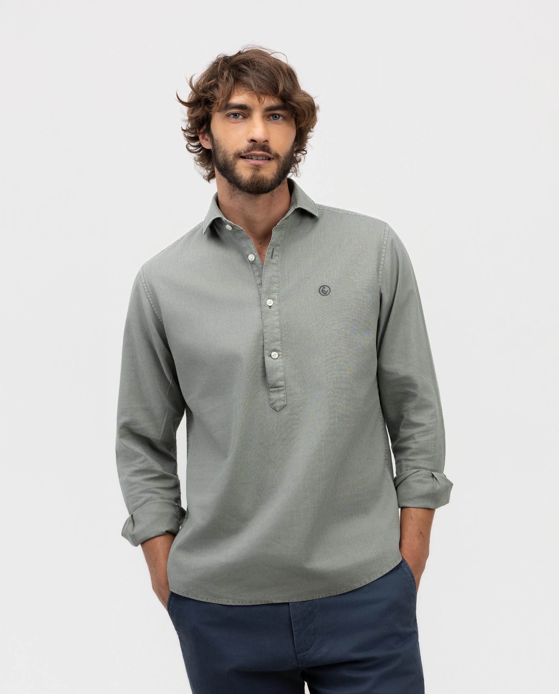 Camisa de hombre polera de algodón y lino - El Ganso - Verde Verde-1