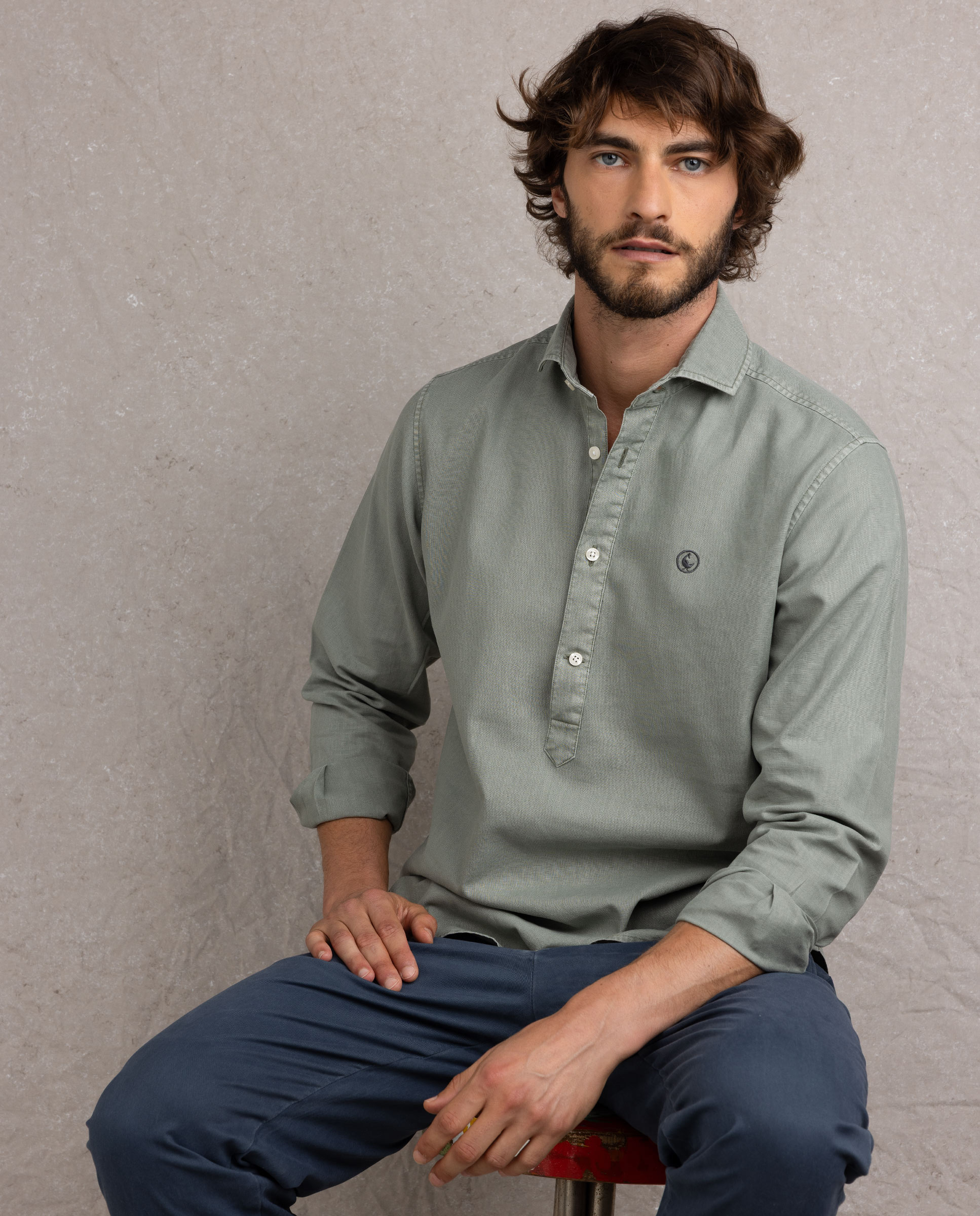 Camisa de hombre polera de algodón y lino - El Ganso - Verde Verde-2
