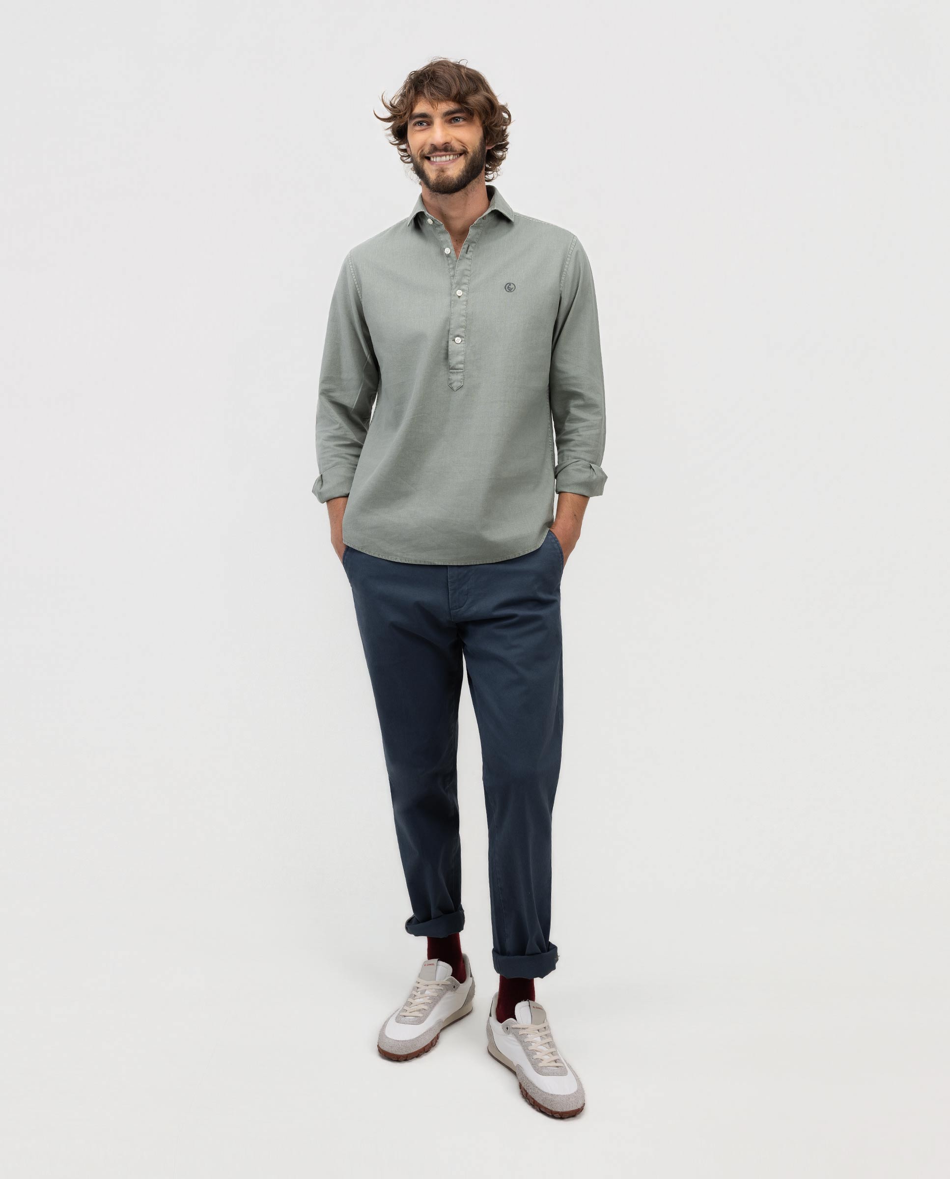 Camisa de hombre polera de algodón y lino - El Ganso - Verde Verde-3