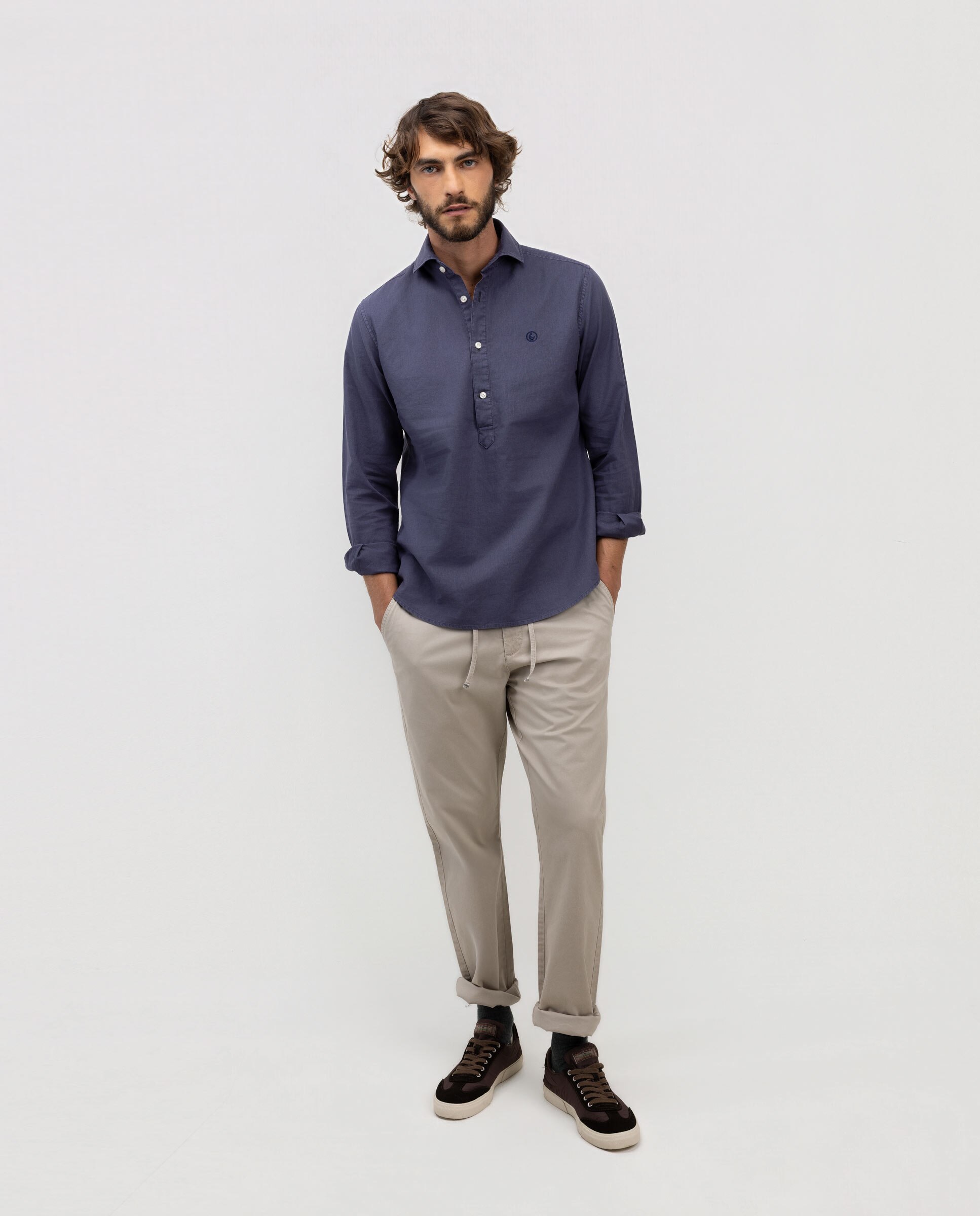 Camisa de hombre polera de algodón y lino - El Ganso - Azul marino Azul marino-2