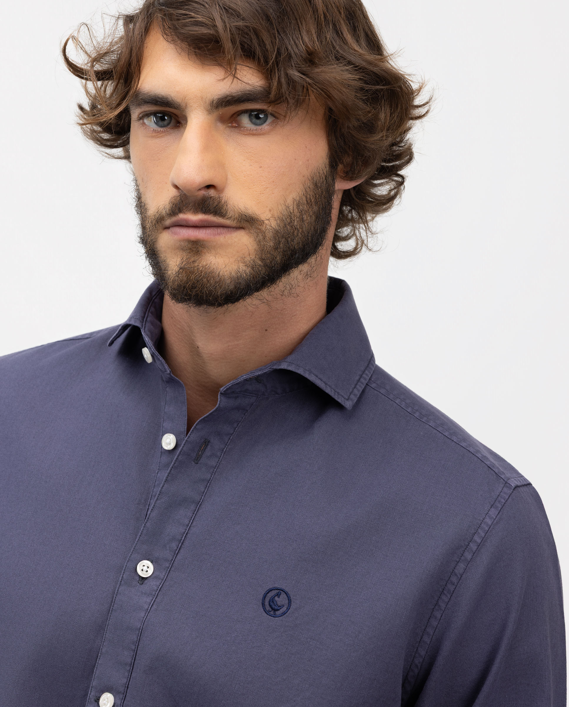 Camisa de hombre polera de algodón y lino - El Ganso - Azul marino Azul marino-3