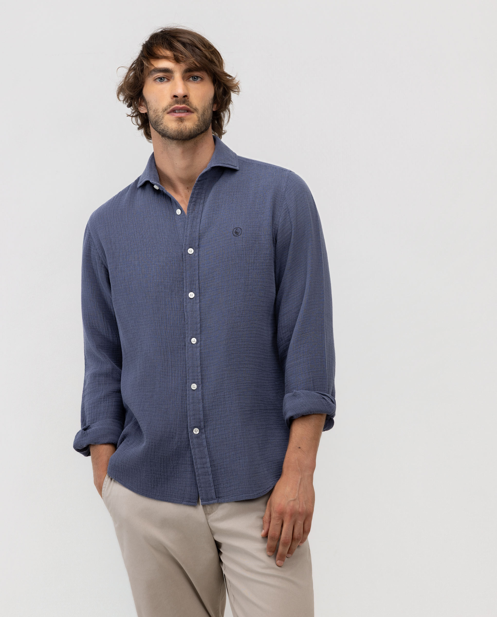 Camisa de hombre bambulla lisa - El Ganso - Azul Azul-2