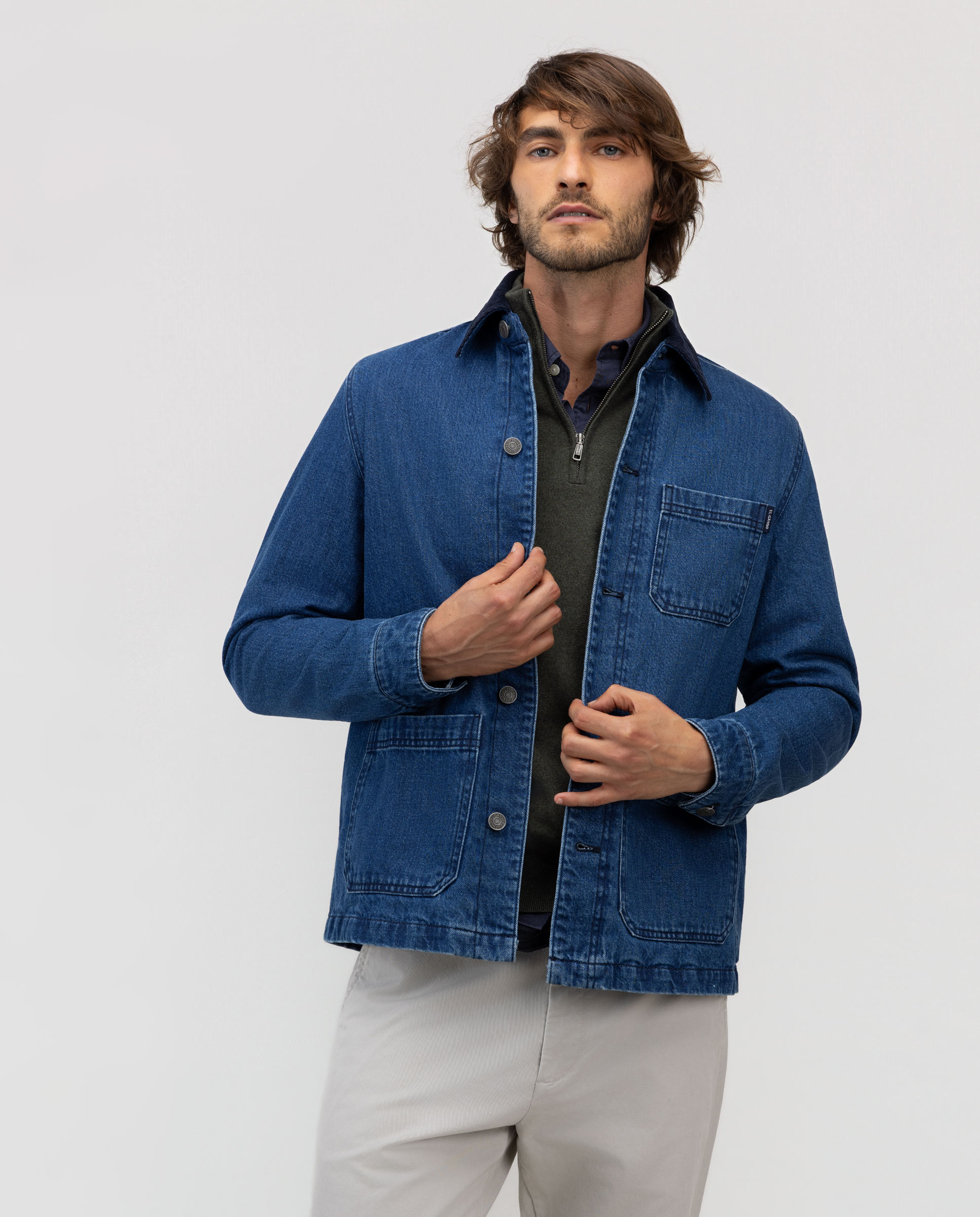 Imagen 0 de Sobrecamisa de hombre denim cuello pana Azul