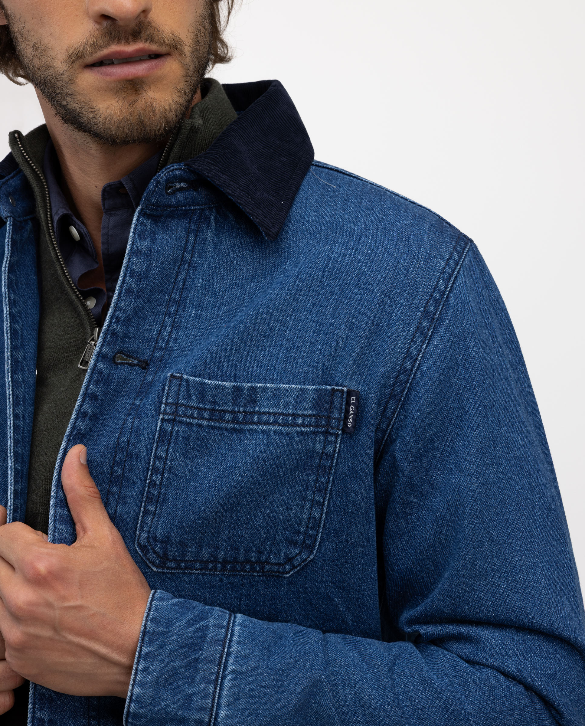 Sobrecamisa de hombre denim cuello pana - El Ganso - Azul Azul-4