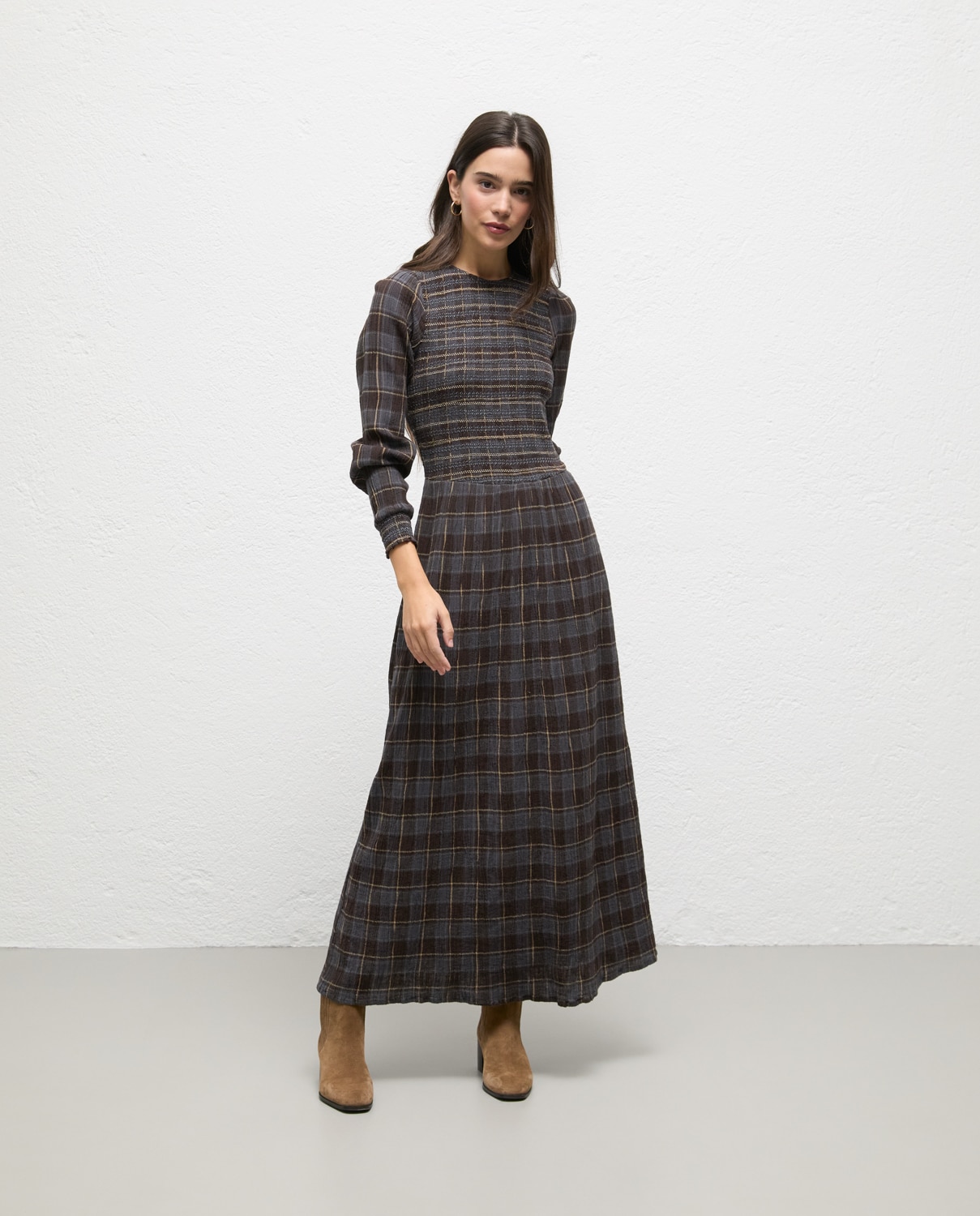 Vestido de mujer de cuadros suzanne - El Ganso - Marrón Marrón-1