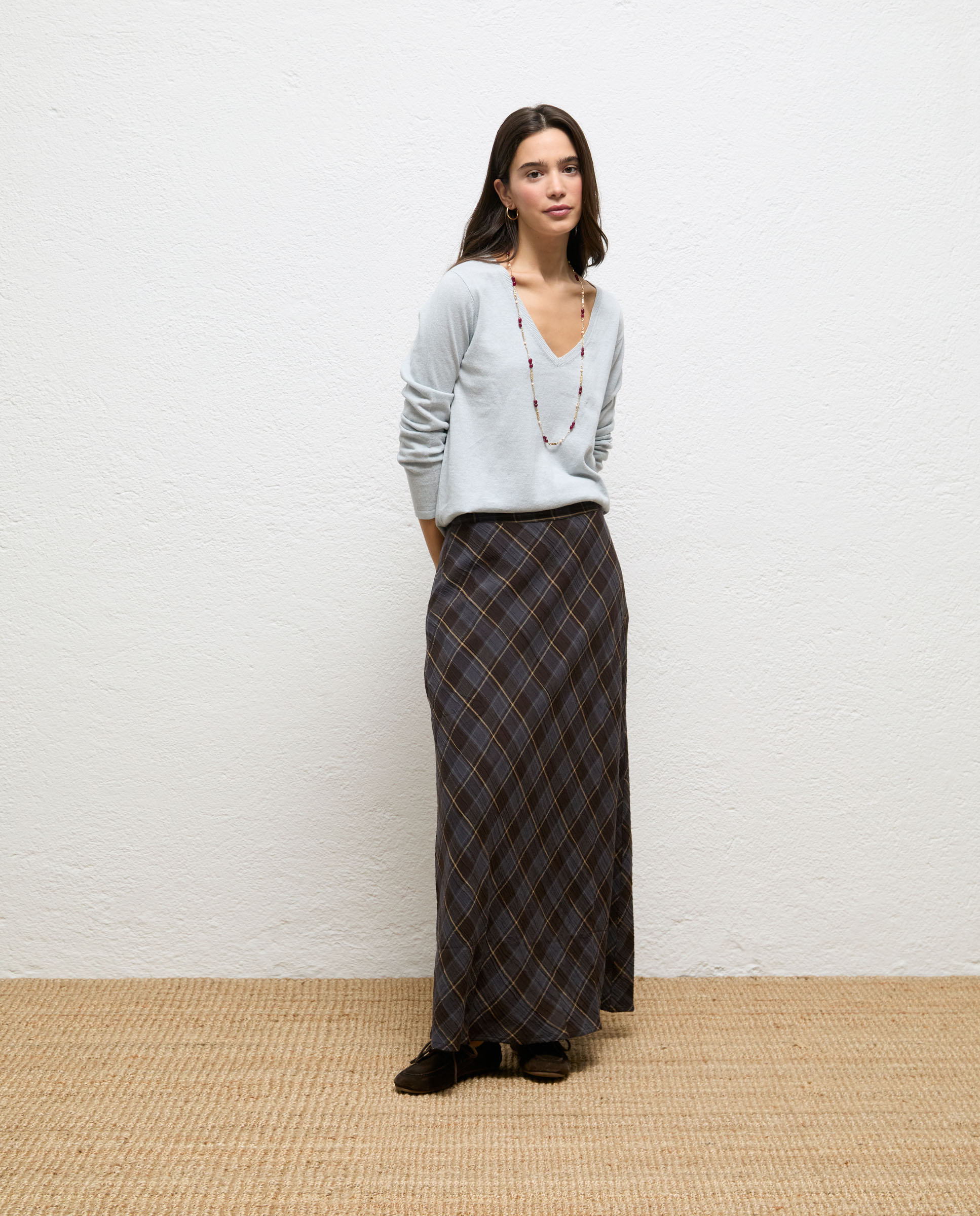 Falda de mujer de cuadros martina - El Ganso - Gris Gris-1