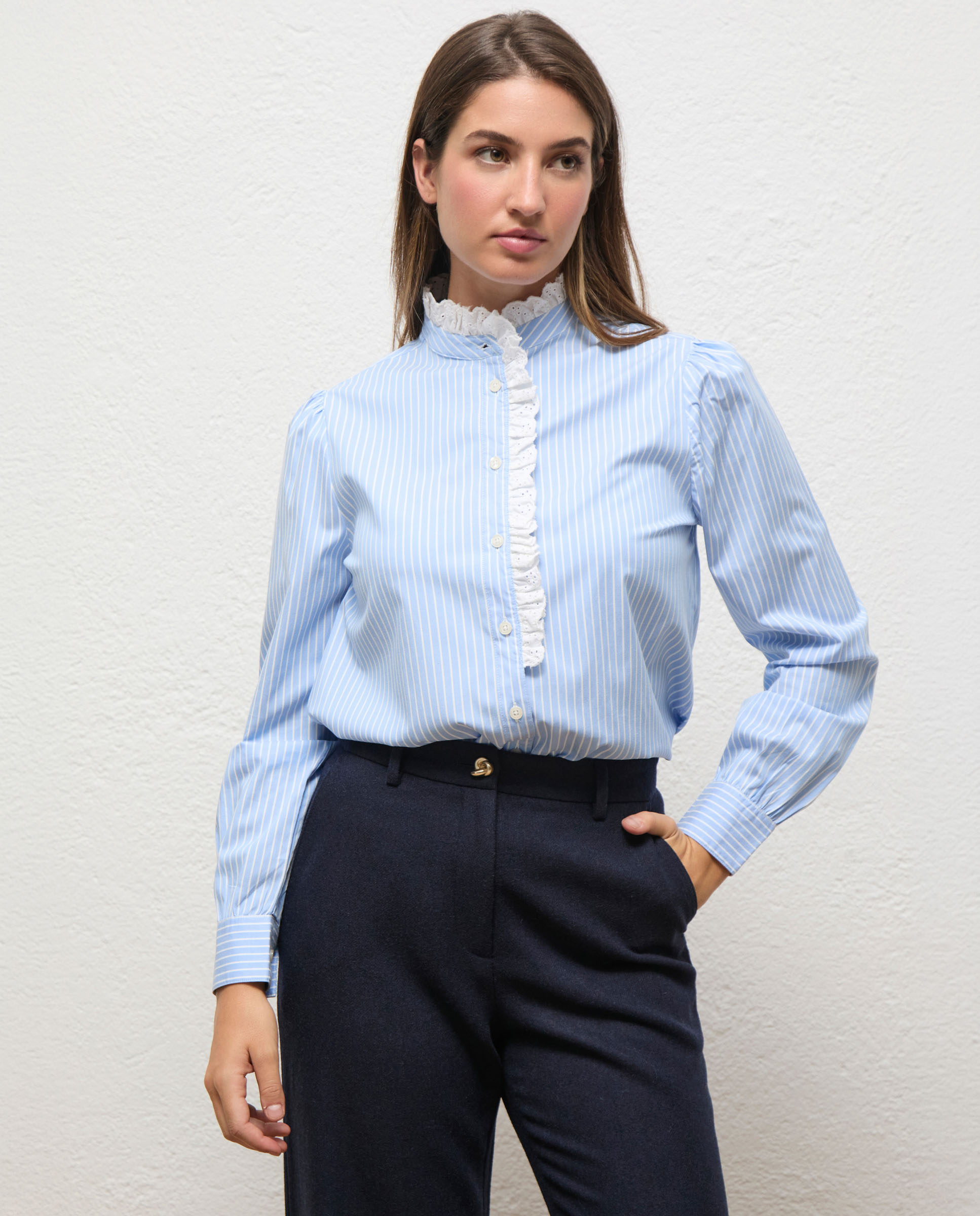 Camisa de mujer volante louise - El Ganso - Azul celeste Azul celeste-2