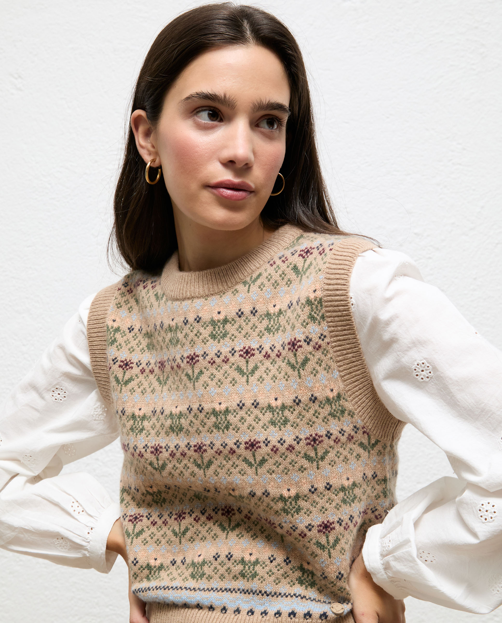 Chaleco de mujer fair isle agnes - El Ganso - Beige Beige-2