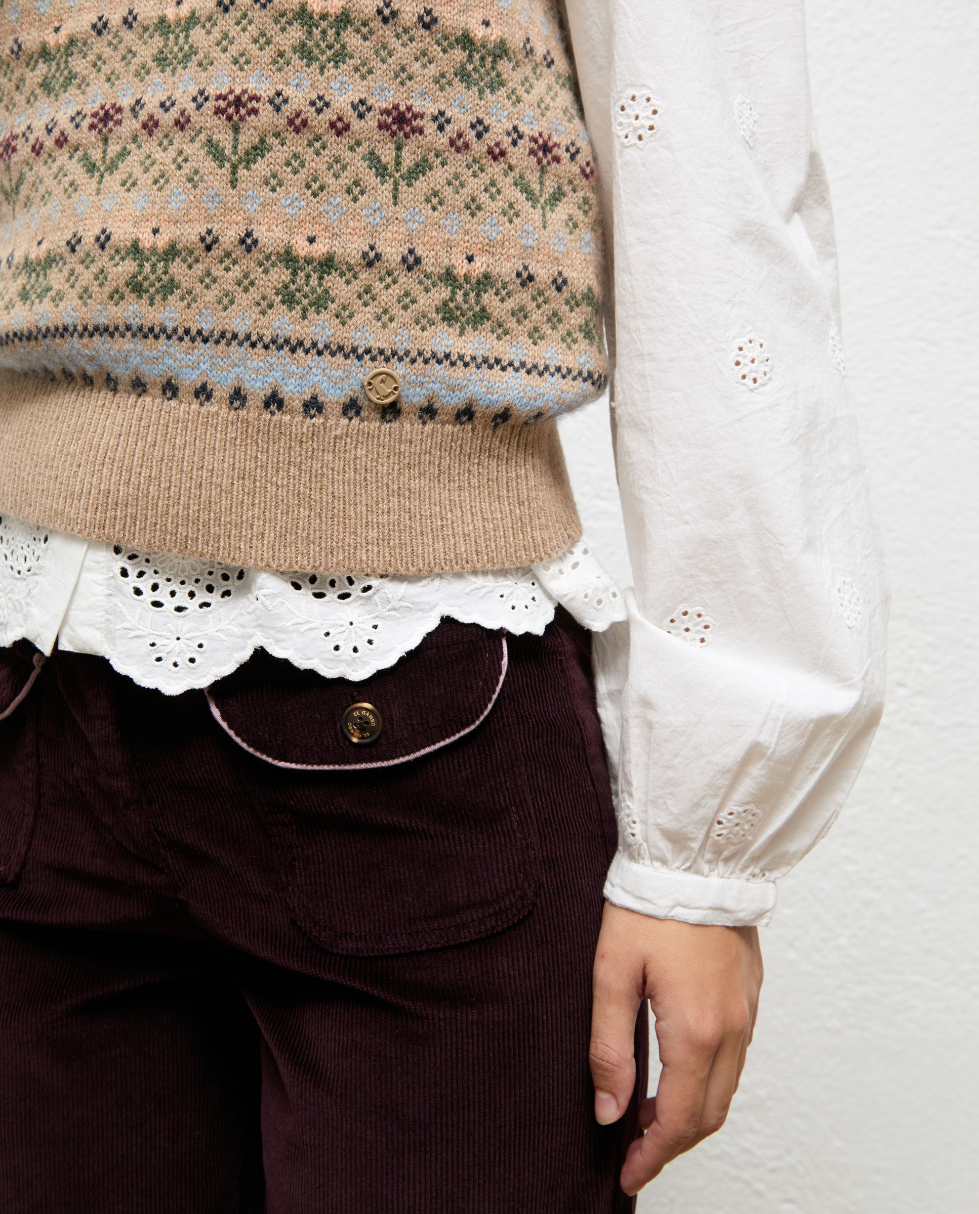 Chaleco de mujer fair isle agnes - El Ganso - Beige Beige-3