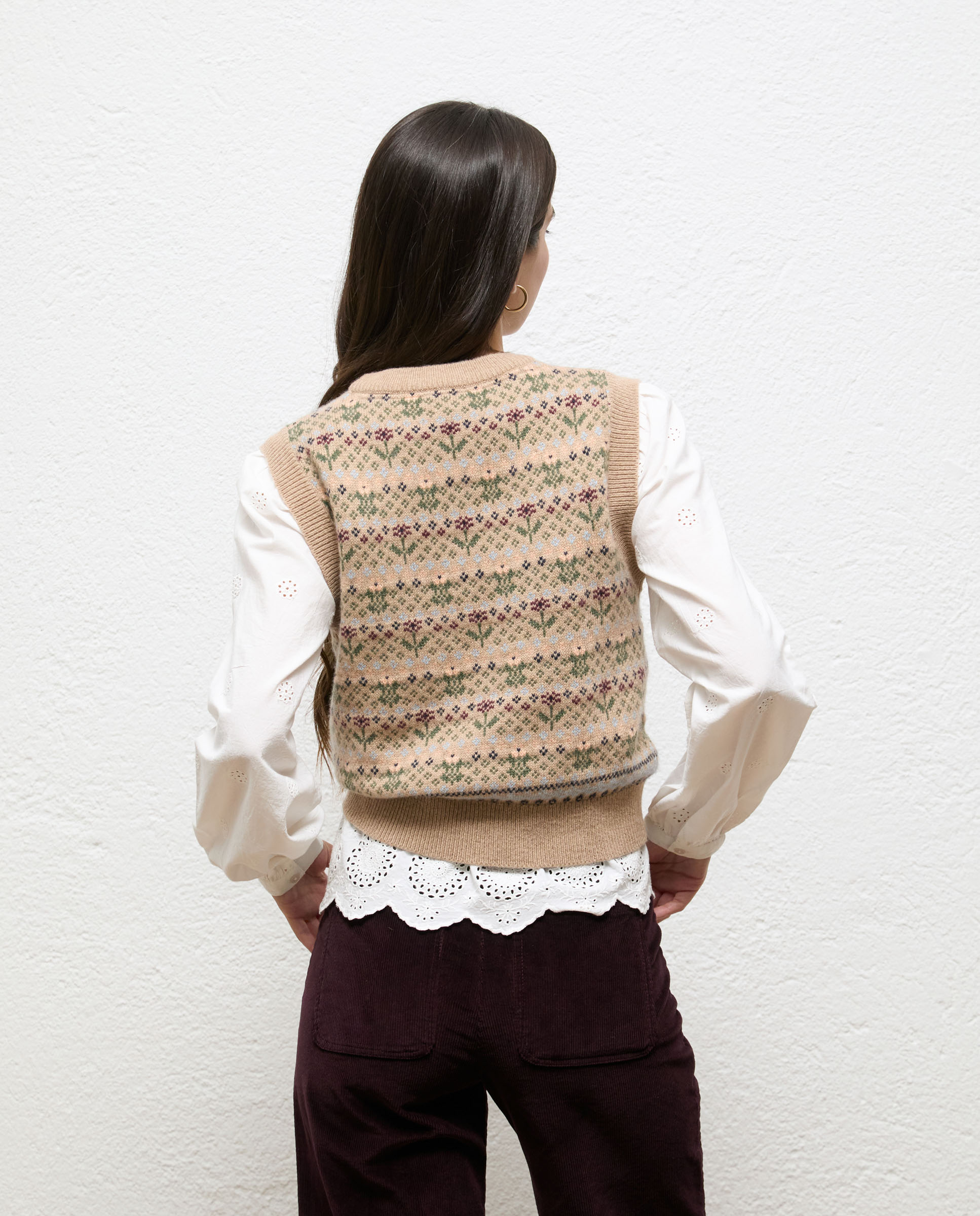 Chaleco de mujer fair isle agnes - El Ganso - Beige Beige-4