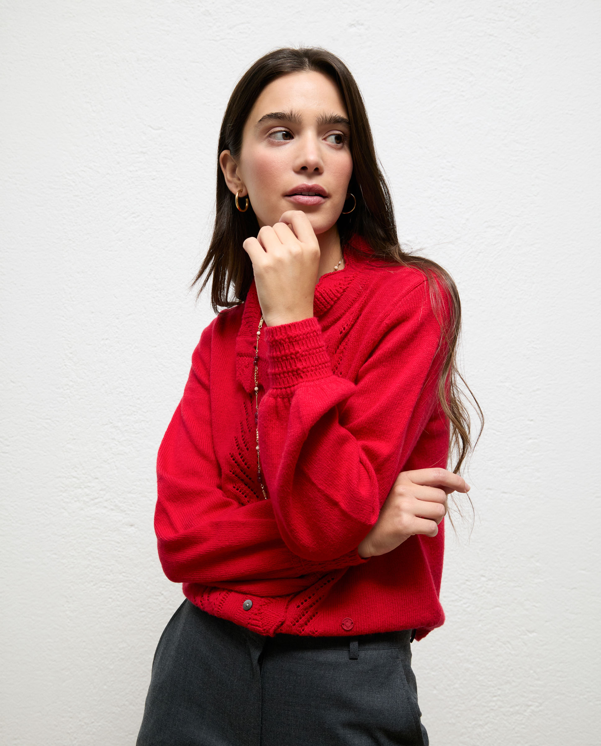 Cárdigan de mujer pointelle cecilia - El Ganso - Rojo Rojo-2
