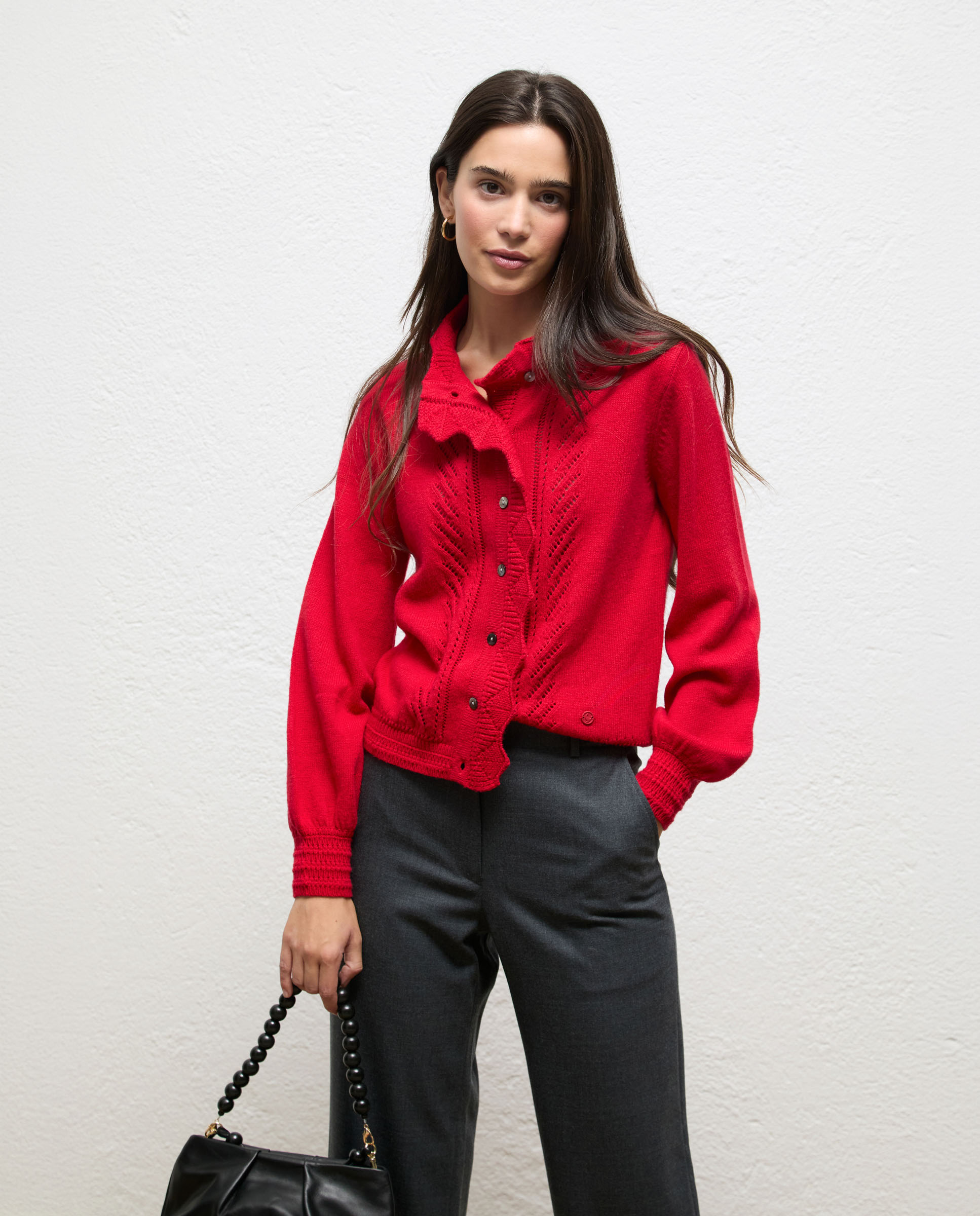 Cárdigan de mujer pointelle cecilia - El Ganso - Rojo Rojo-3