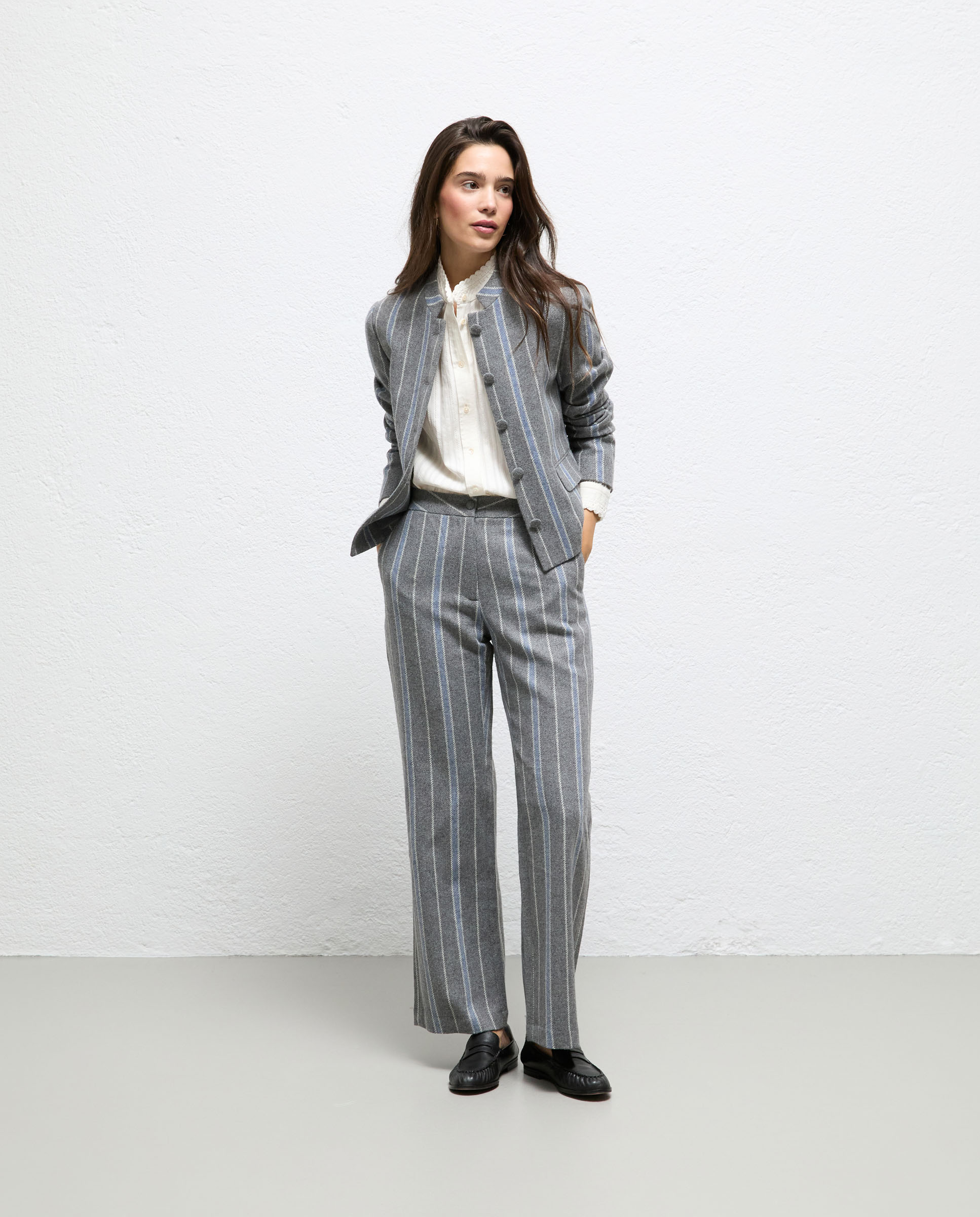 Chaqueta de mujer de rayas ofelia - El Ganso - Gris Gris-1