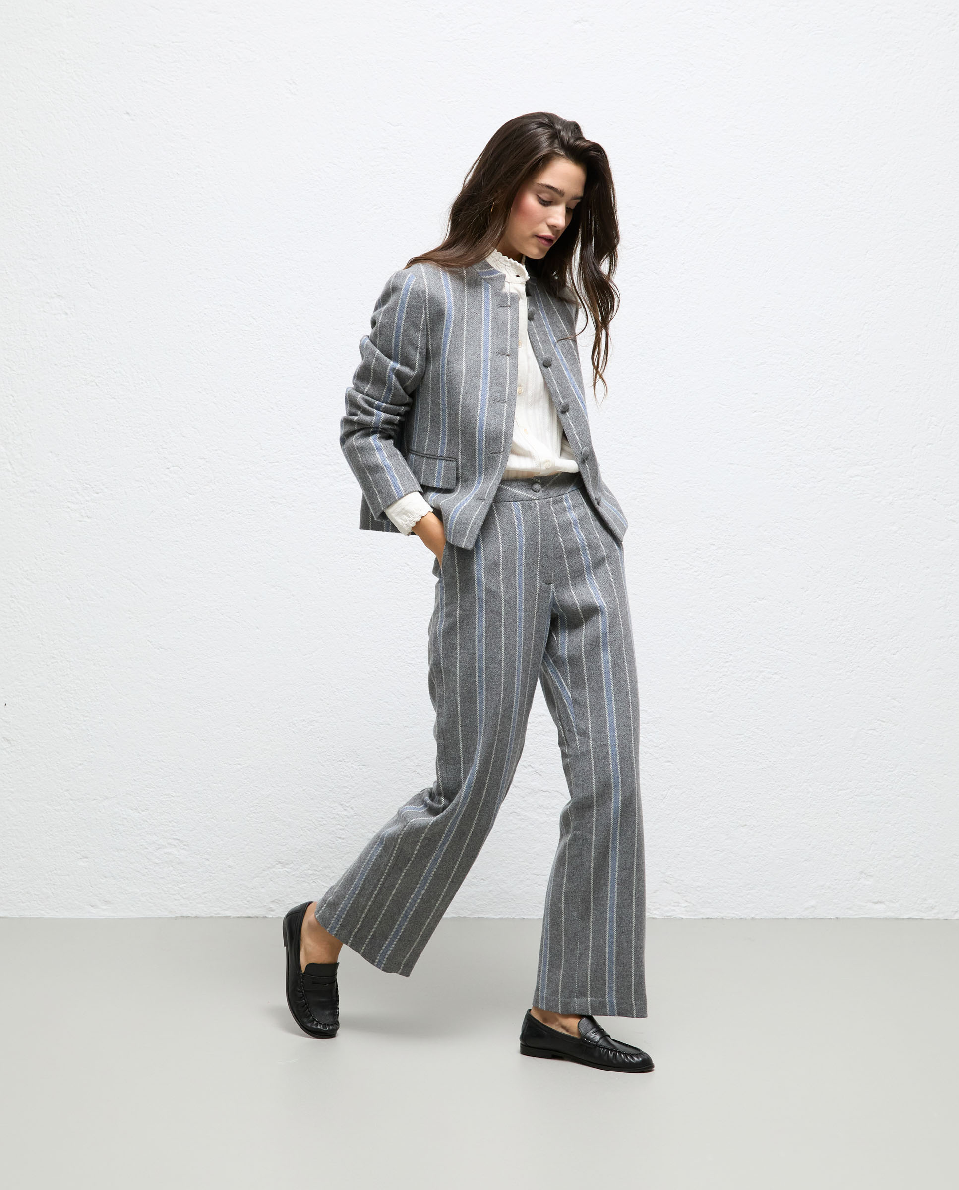 Chaqueta de mujer de rayas ofelia - El Ganso - Gris Gris-3