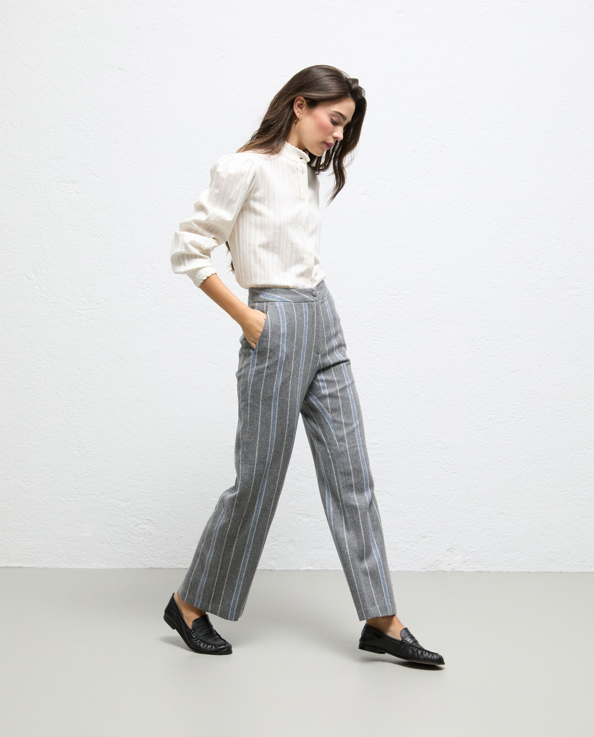 Pantalón de mujer de rayas rodas - El Ganso - Gris Gris-1