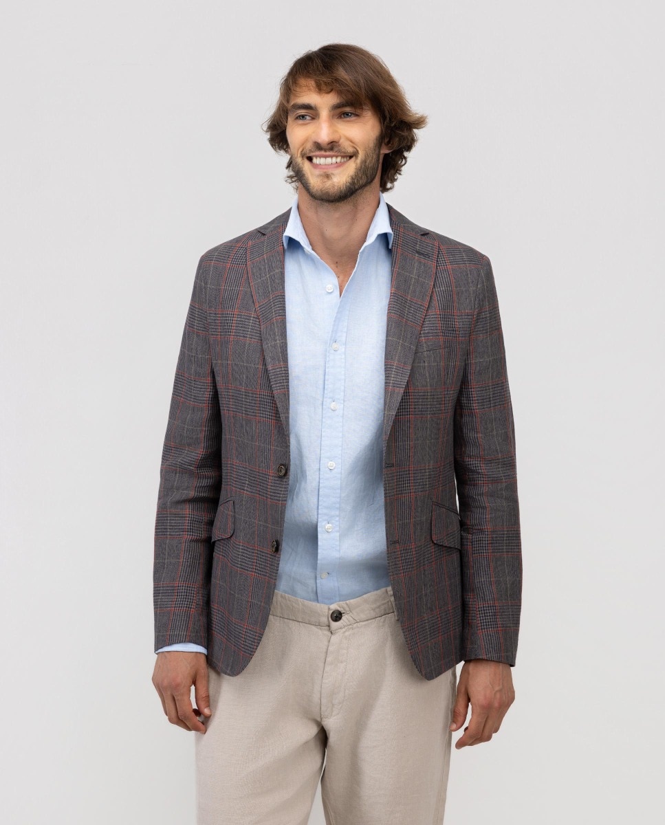 Imagen 0 de Americana de hombre de lino cuadro gales Gris