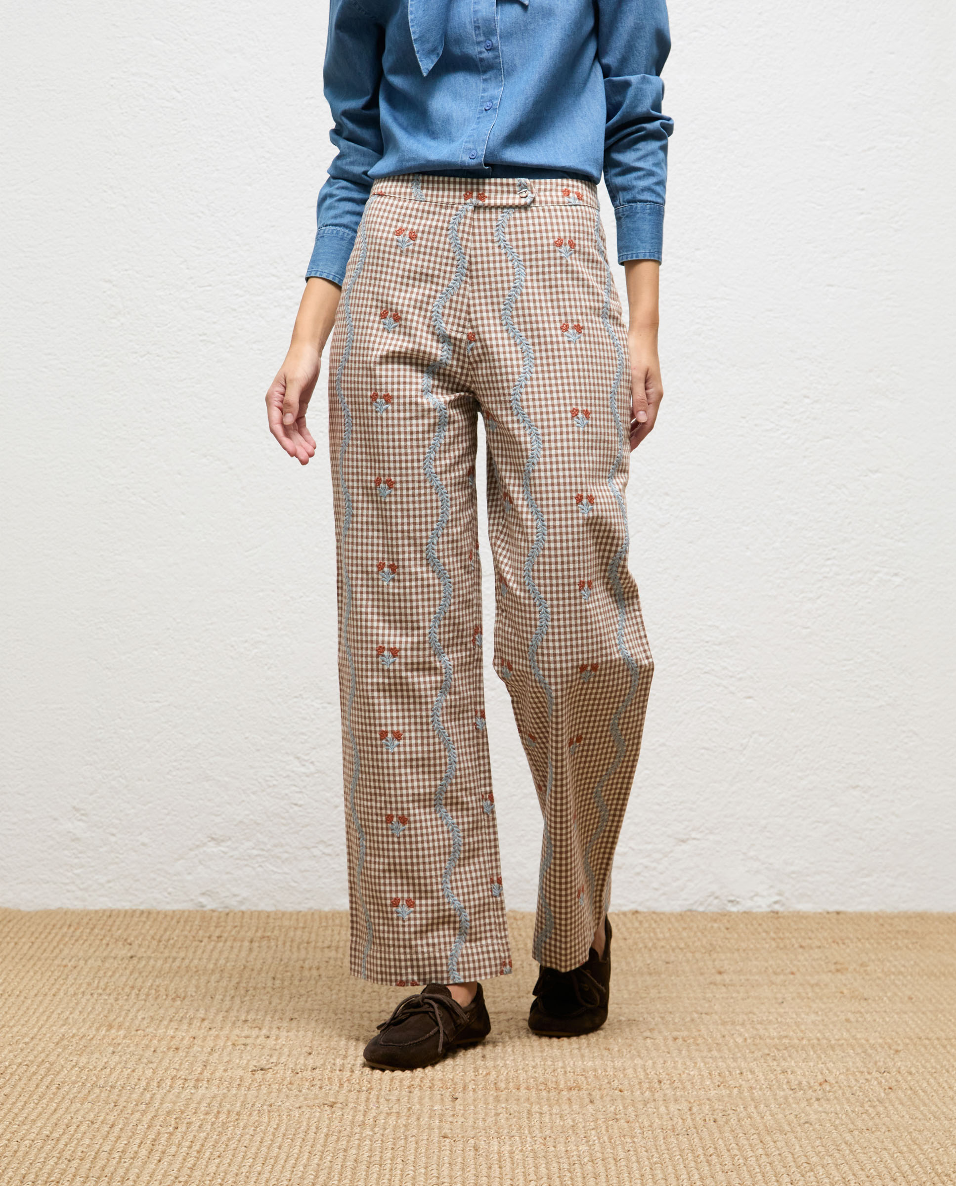 Pantalón de mujer de bordados flor - El Ganso - Marrón Marrón-2