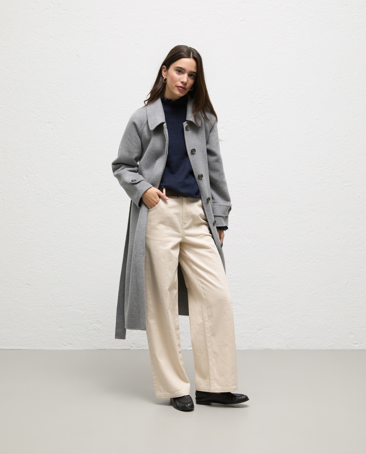 Abrigo de mujer de lana serena - El Ganso - Gris Gris-1