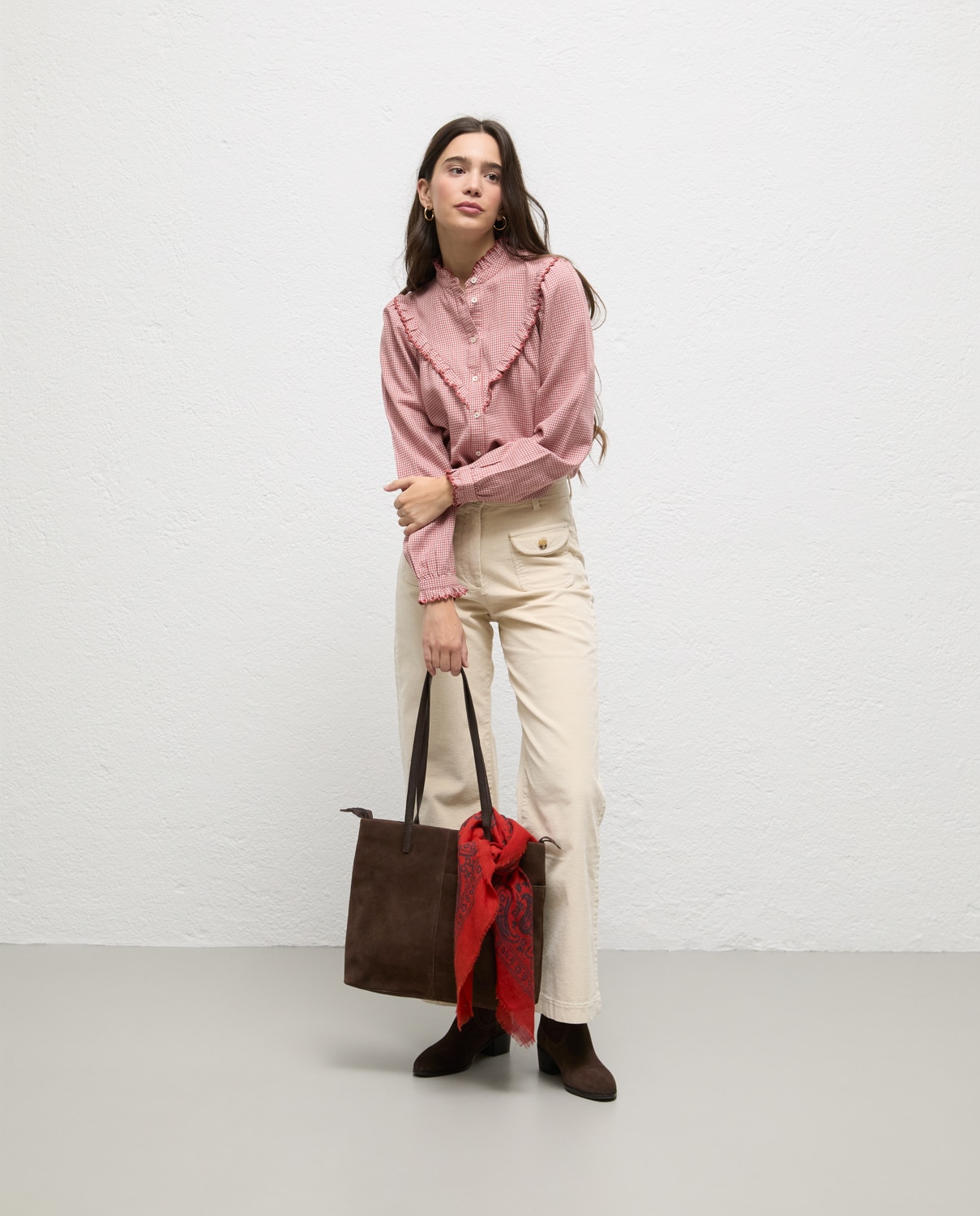 Blusa de mujer de cuadros lucie - El Ganso - Teja Teja-1