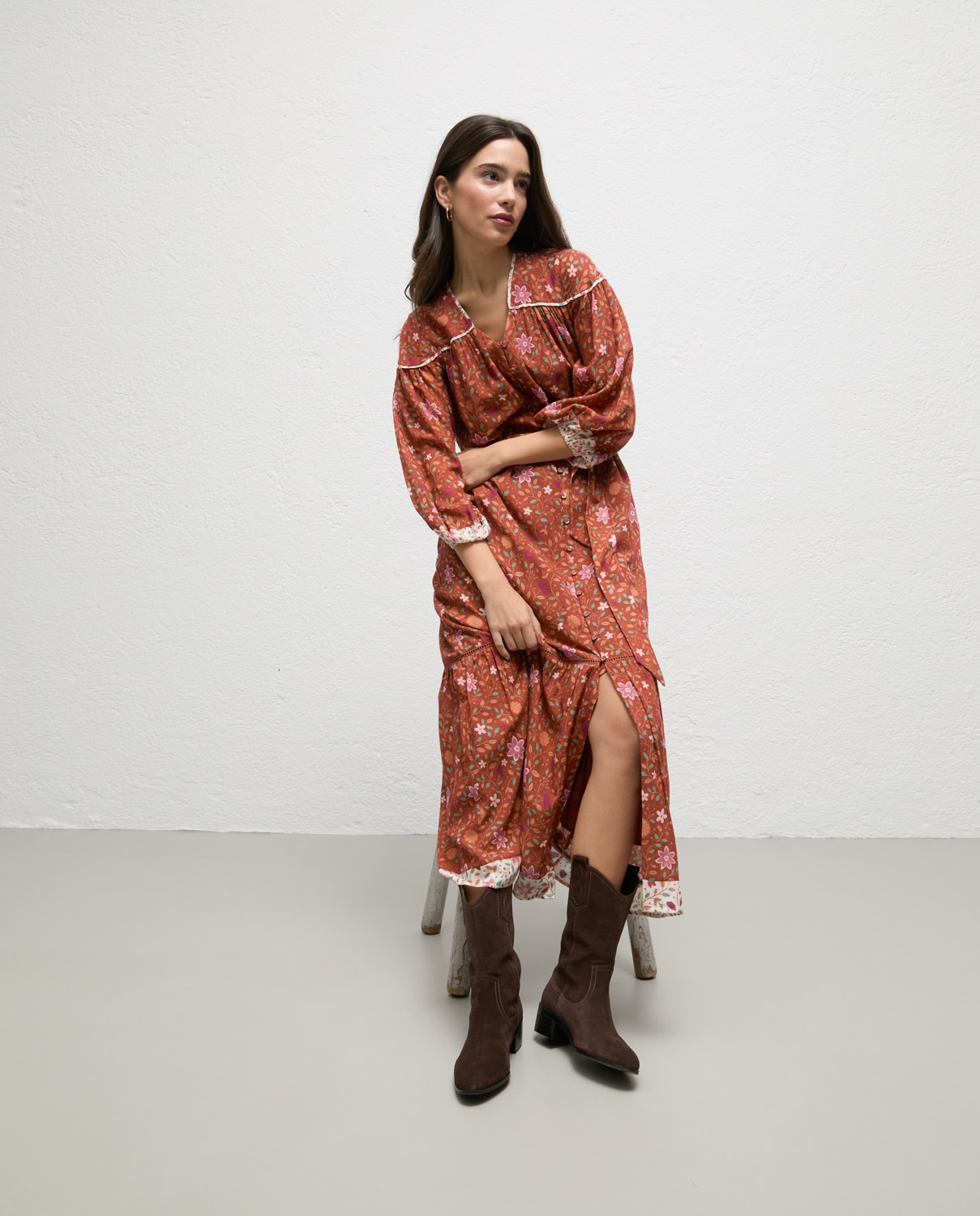 Vestido de mujer estampado kaia - El Ganso - Teja Teja-1