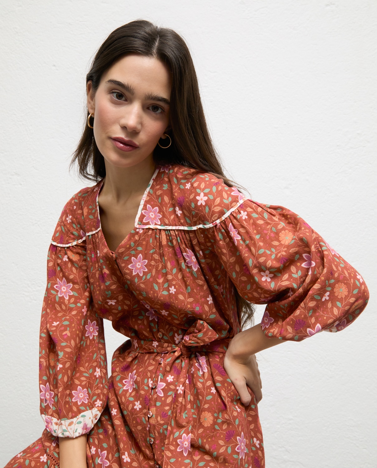 Vestido de mujer estampado kaia - El Ganso - Teja Teja-2