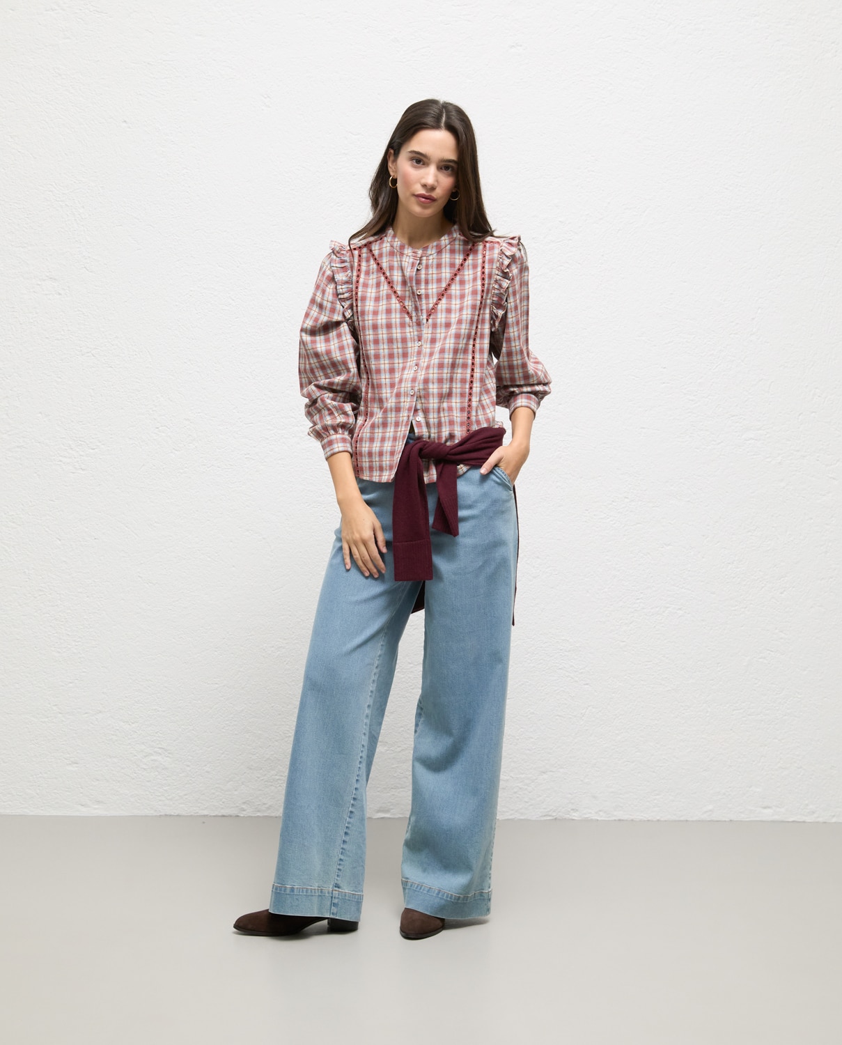 Blusa de mujer de cuadros lucie - El Ganso - Teja Teja-1
