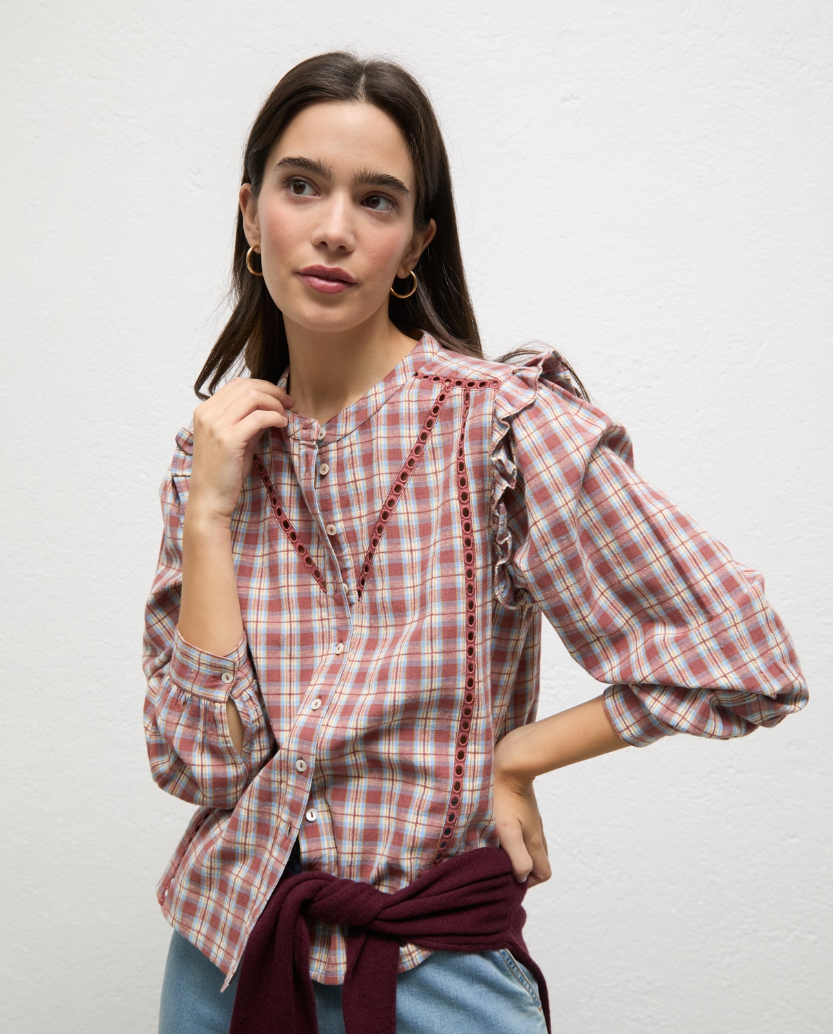 Blusa de mujer de cuadros lucie - El Ganso - Teja Teja-2