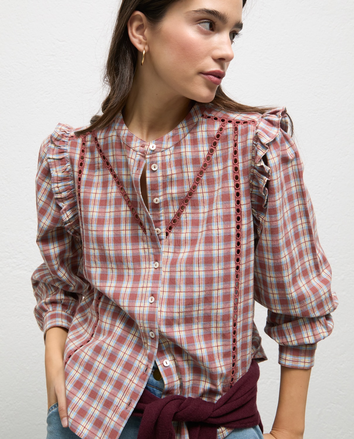 Blusa de mujer de cuadros lucie - El Ganso - Teja Teja-3