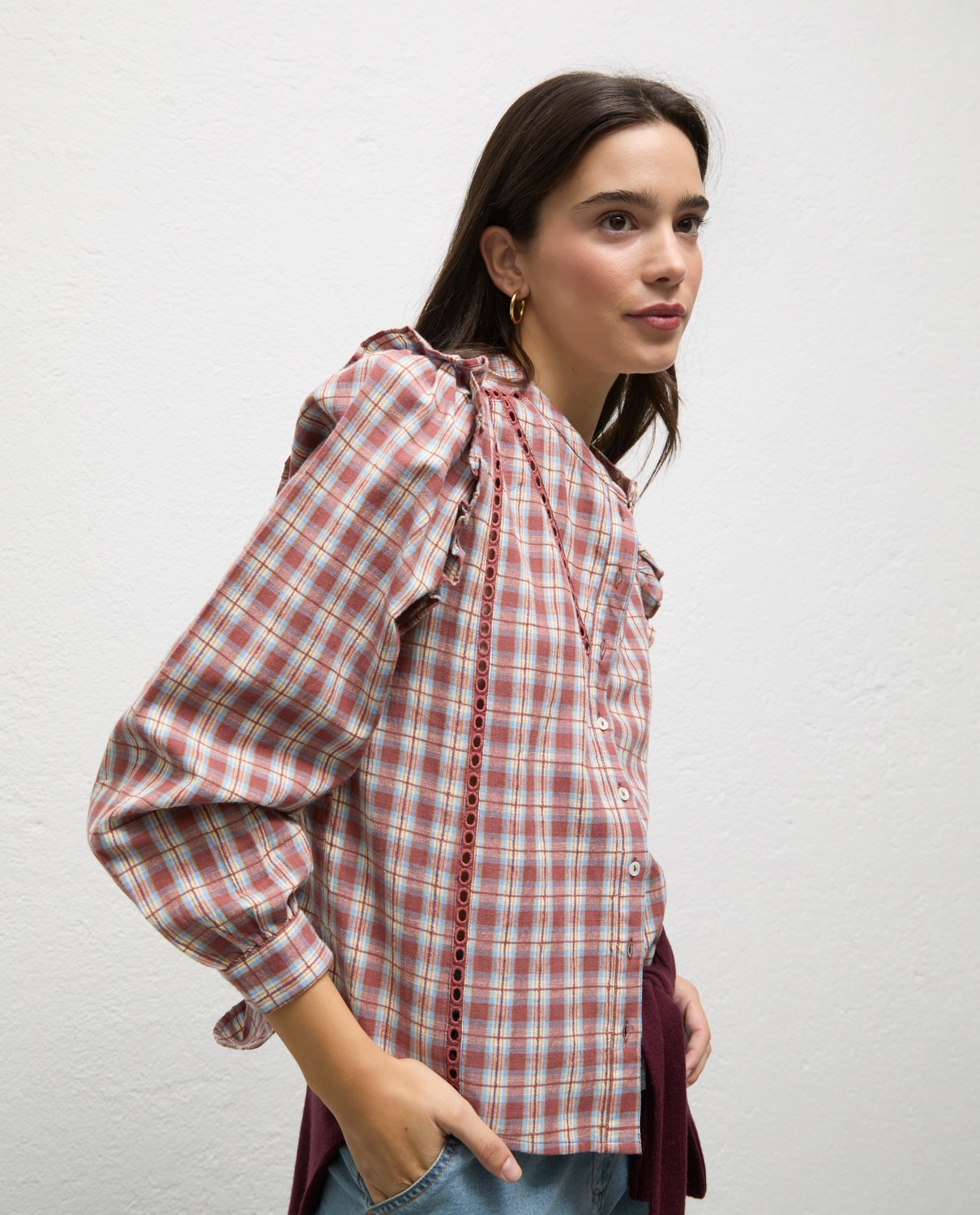 Blusa de mujer de cuadros lucie - El Ganso - Teja Teja-4