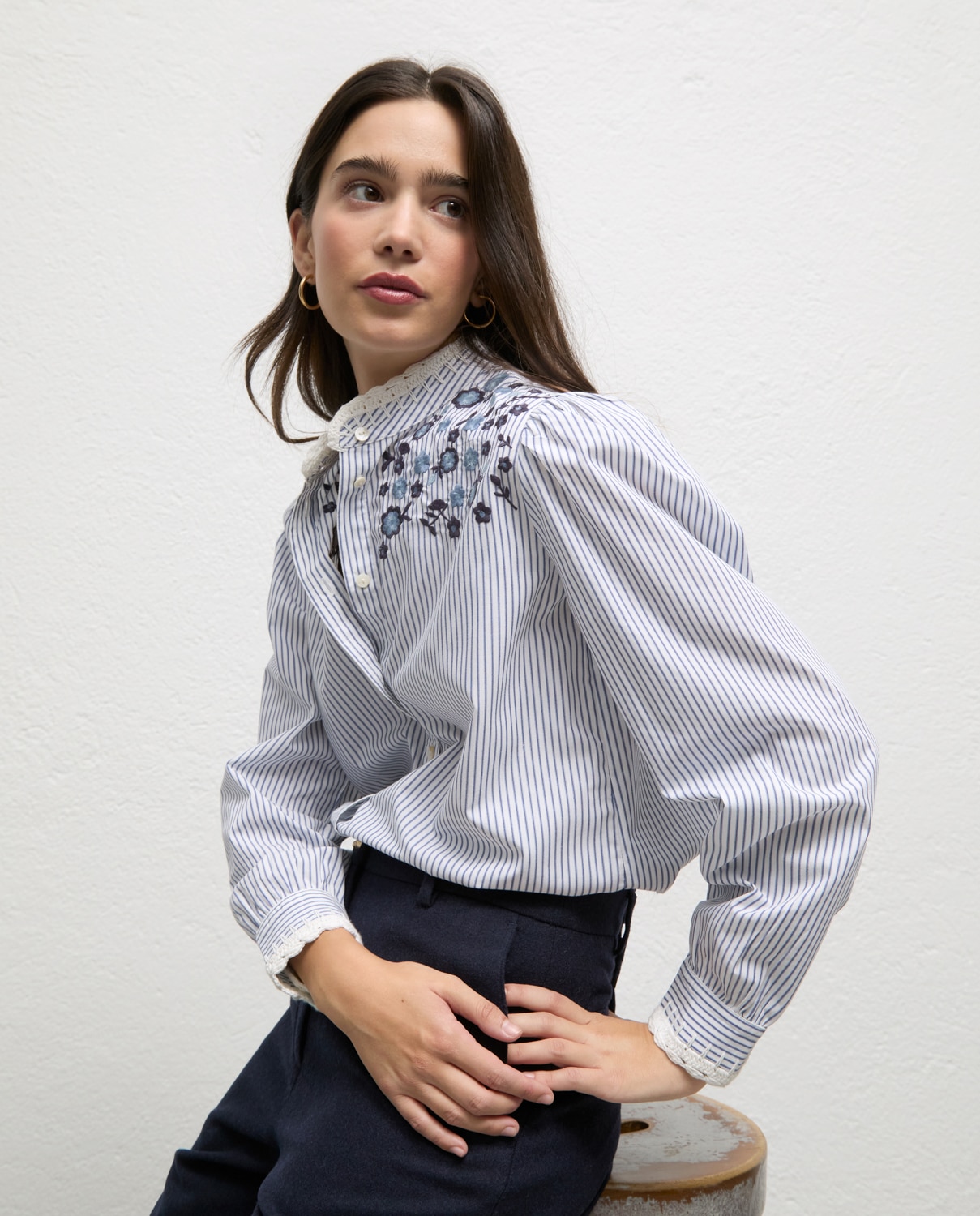 Camisa de mujer de algodón de rayas matilda - El Ganso - Azul Azul-3