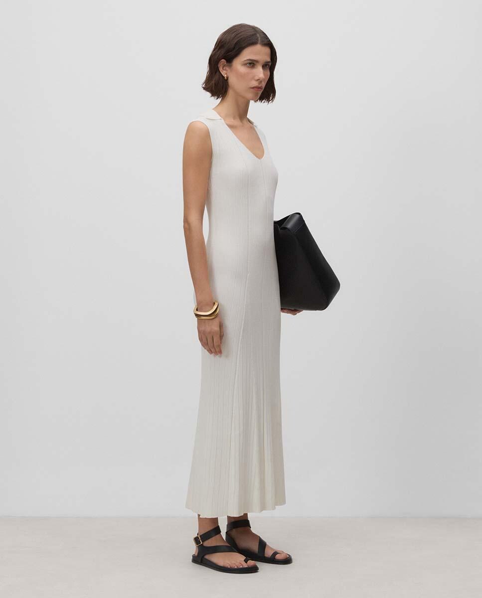 Moda Vestido Blanco Calado Mango Vestidos Midi Vestido De Punto