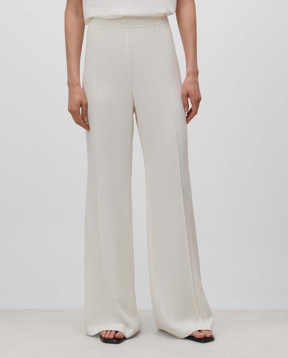 Pantalón de campana de mujer con cierre de cremallera - Simorra - Blanco Blanco-1