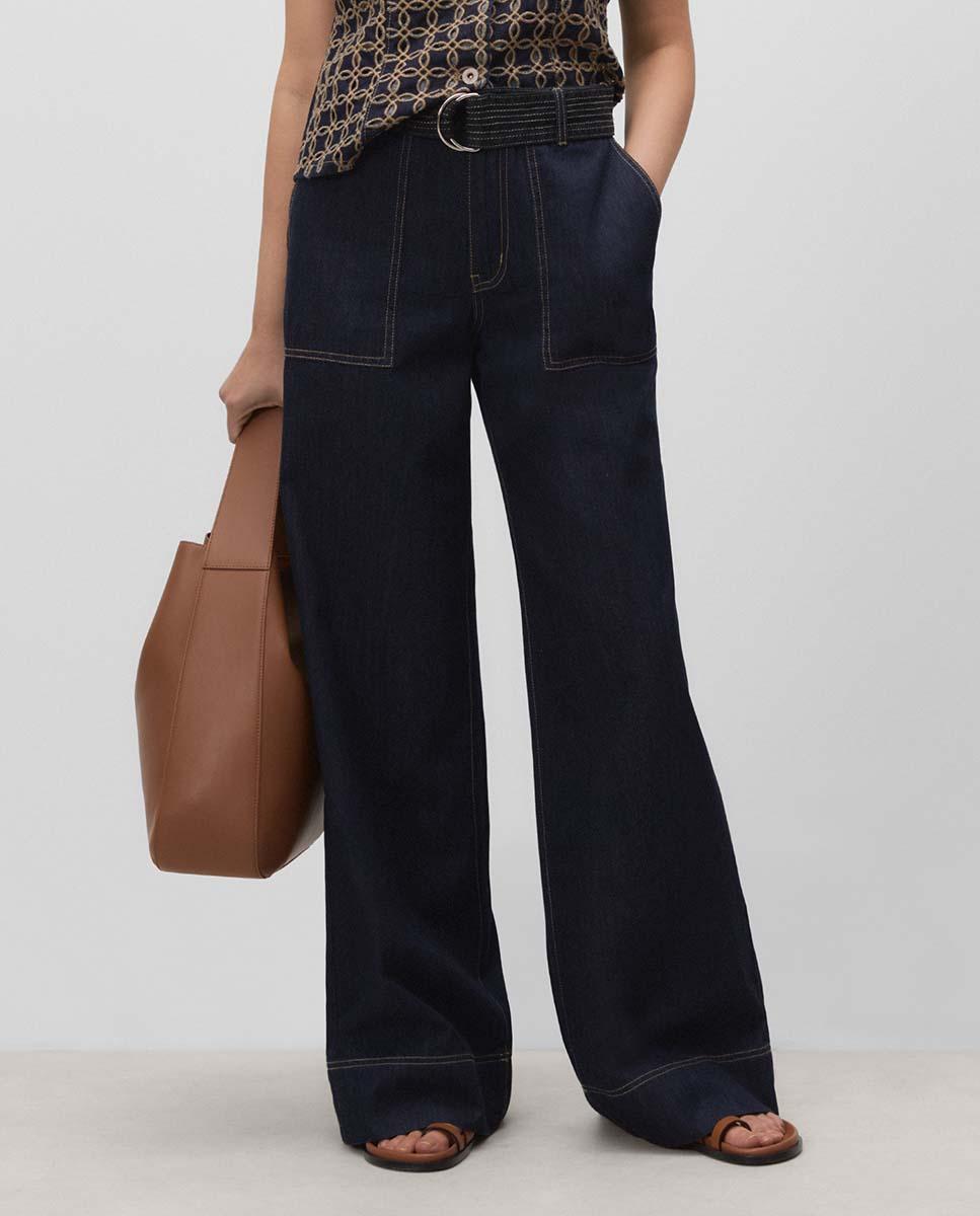 Simorra - Pantalones vaqueros anchos de mujer con pespuntes.
