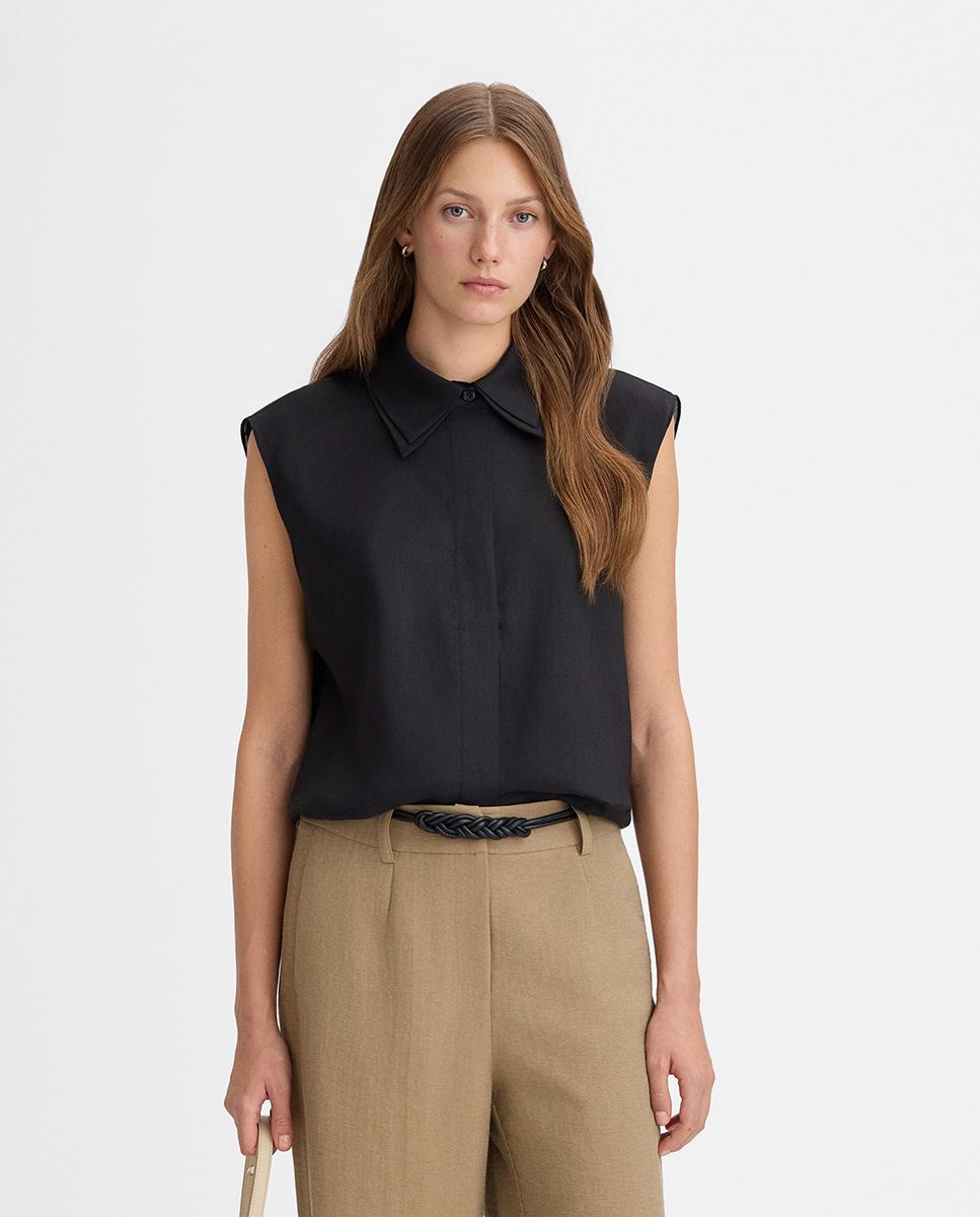 Camisa de mujer corta superposición - Simorra - Negro Negro-3