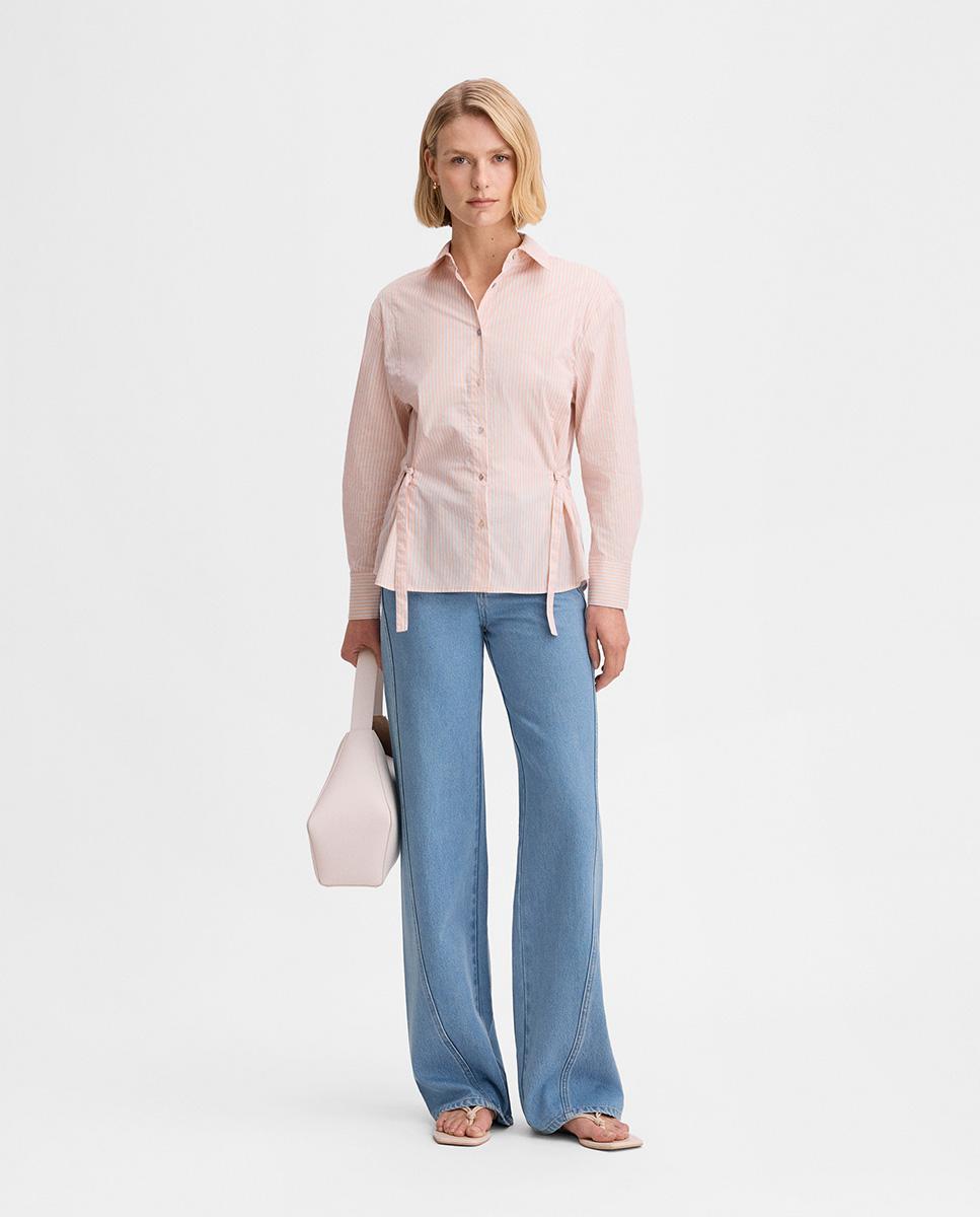 Camisa de mujer rayas con ceñidor - Simorra - Melocotón Melocotón-1