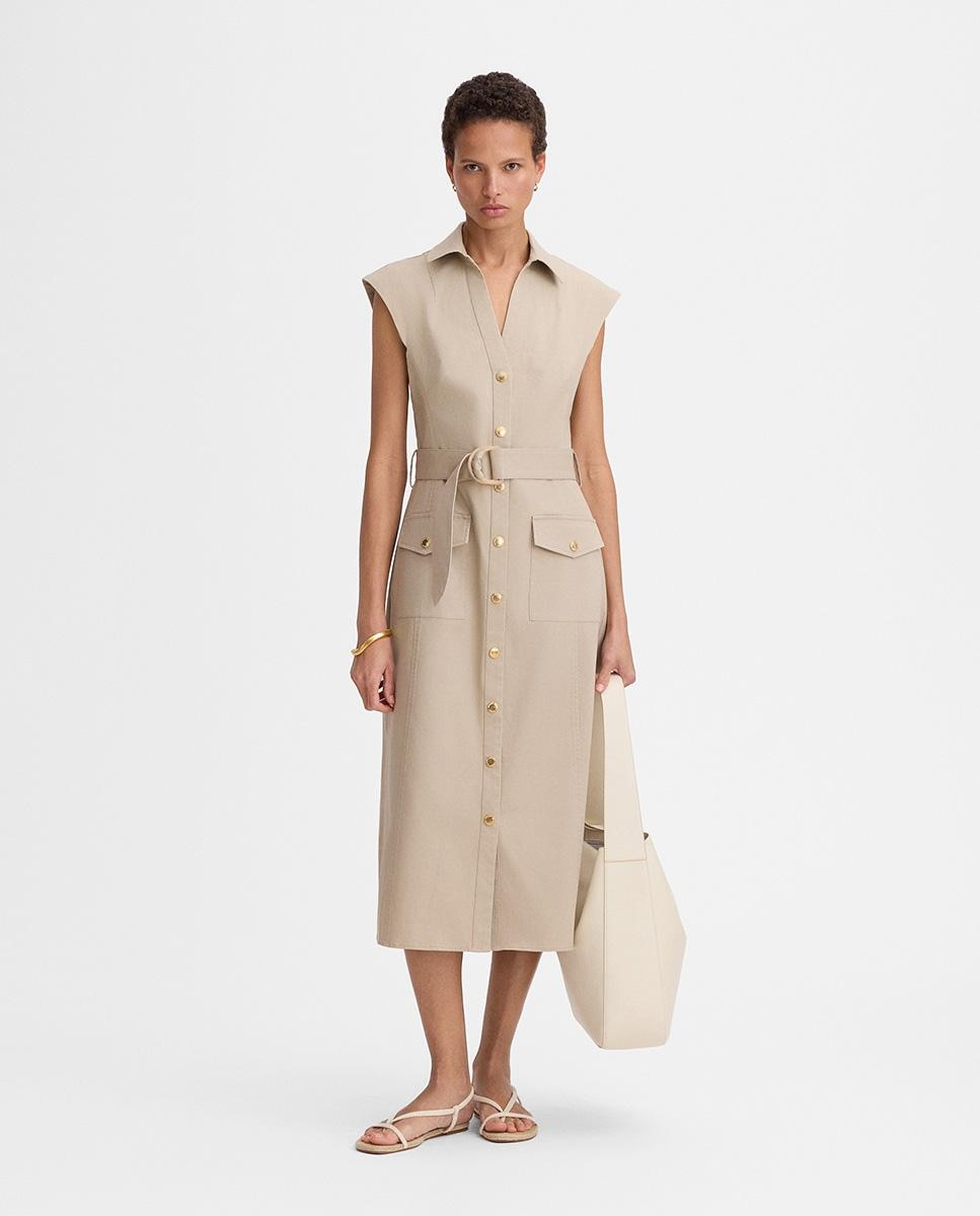 Simorra - Vestido midi con hombro caído y cuello camisero.