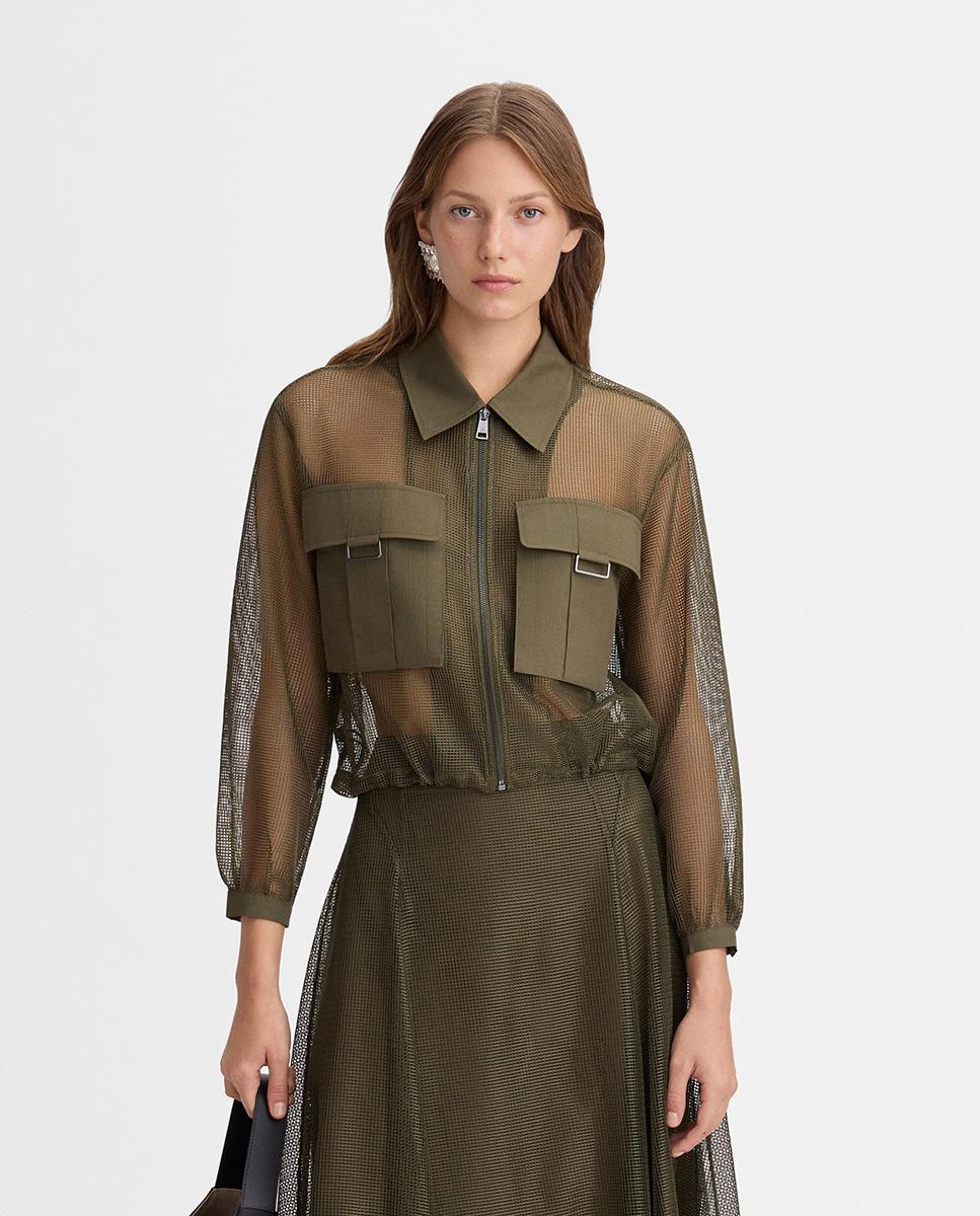 Simorra - Chaqueta de mujer en tejido red con cuello camisero.