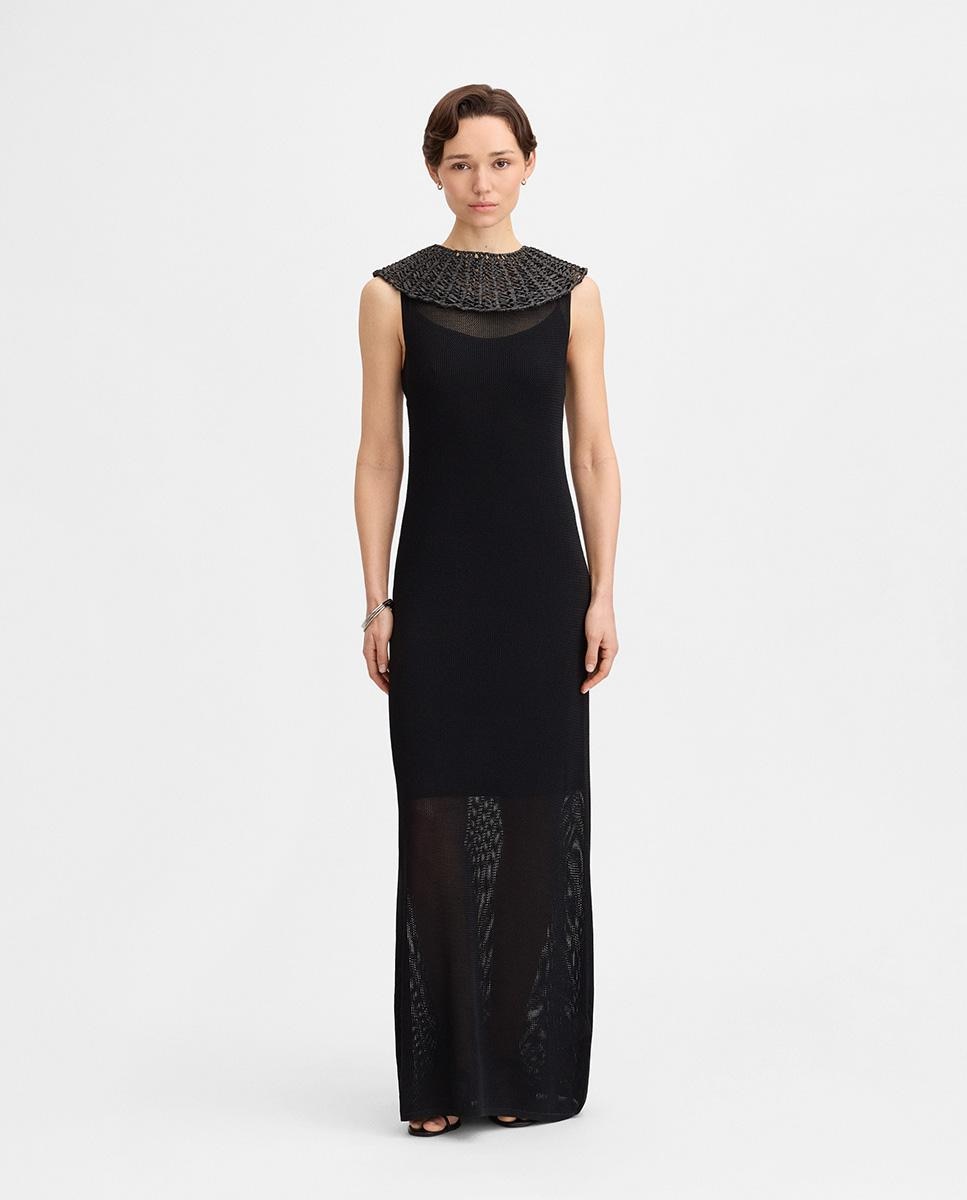 Vestido punto cuello rafia - Simorra - Negro Negro-1