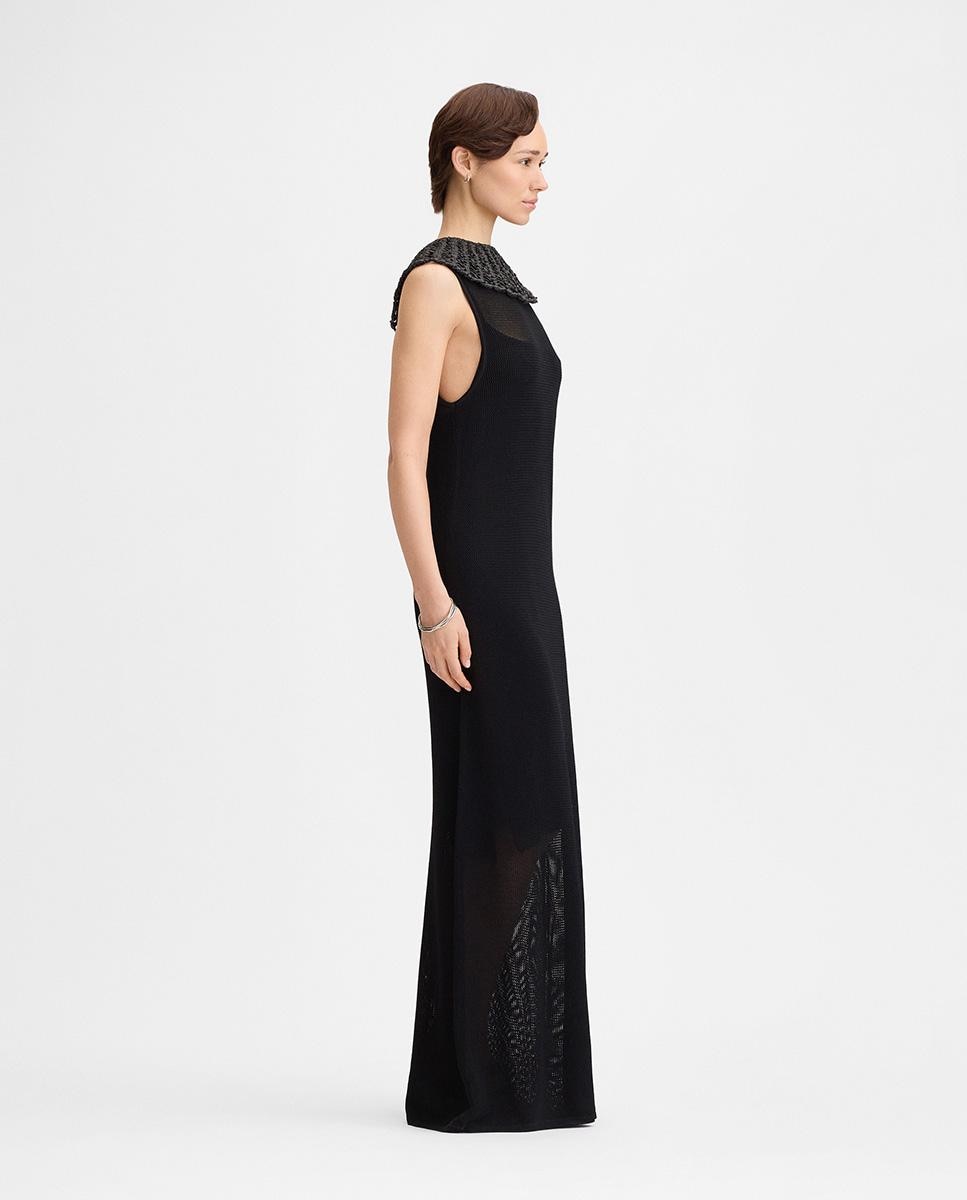 Vestido punto cuello rafia - Simorra - Negro Negro-2