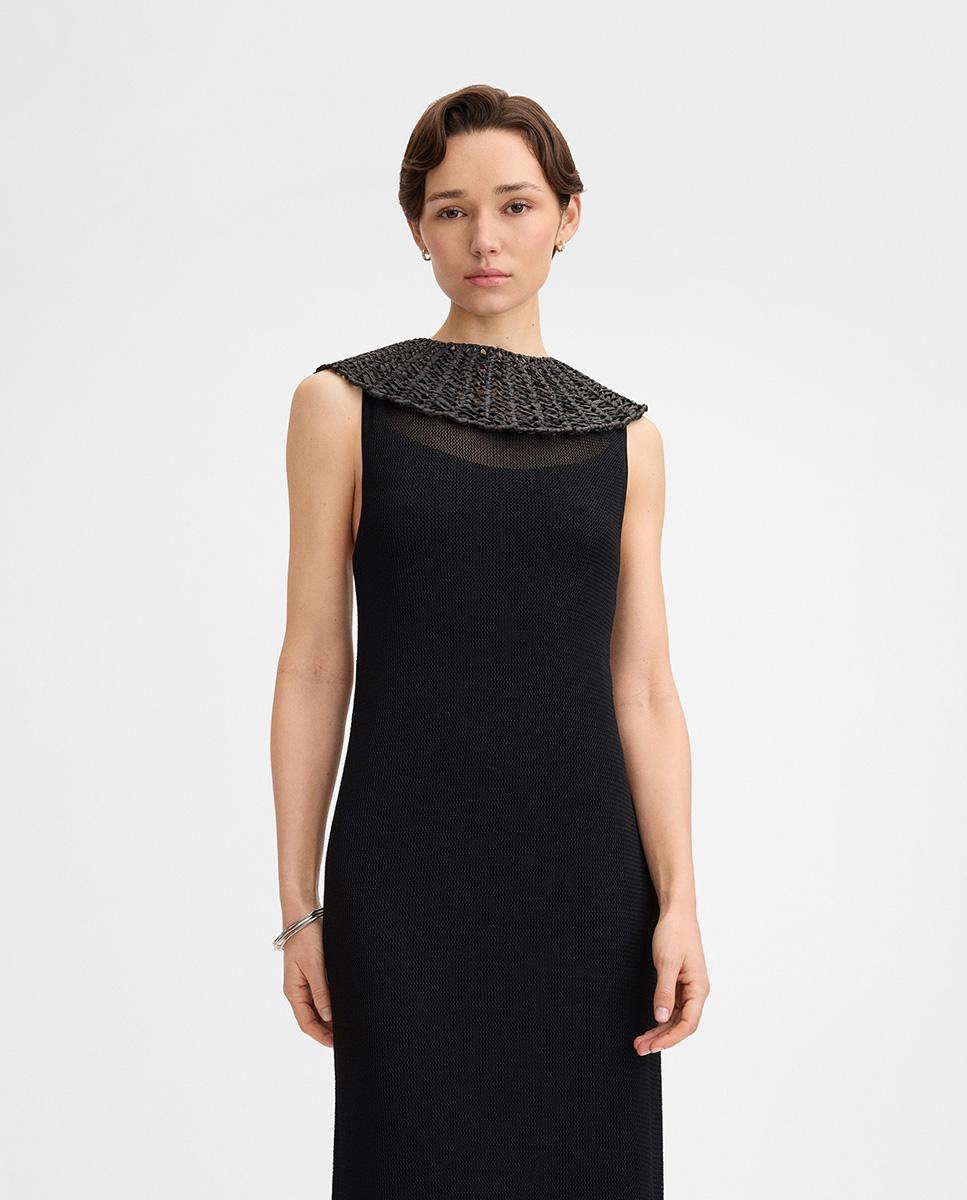 Vestido punto cuello rafia - Simorra - Negro Negro-3