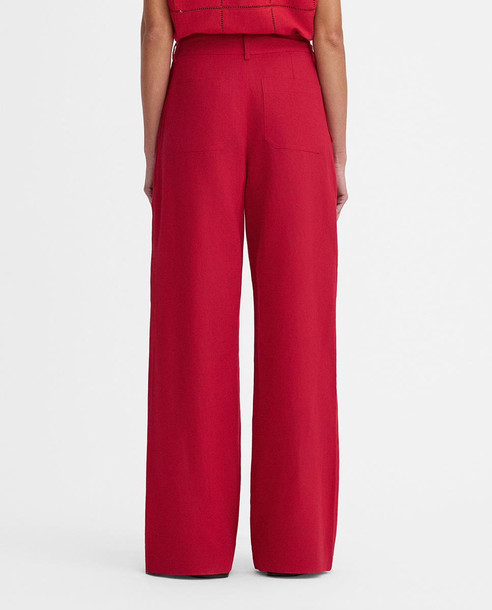 Pantalones de mujer anchos con pinzas y bolsillos - Simorra - Rojo Rojo-2
