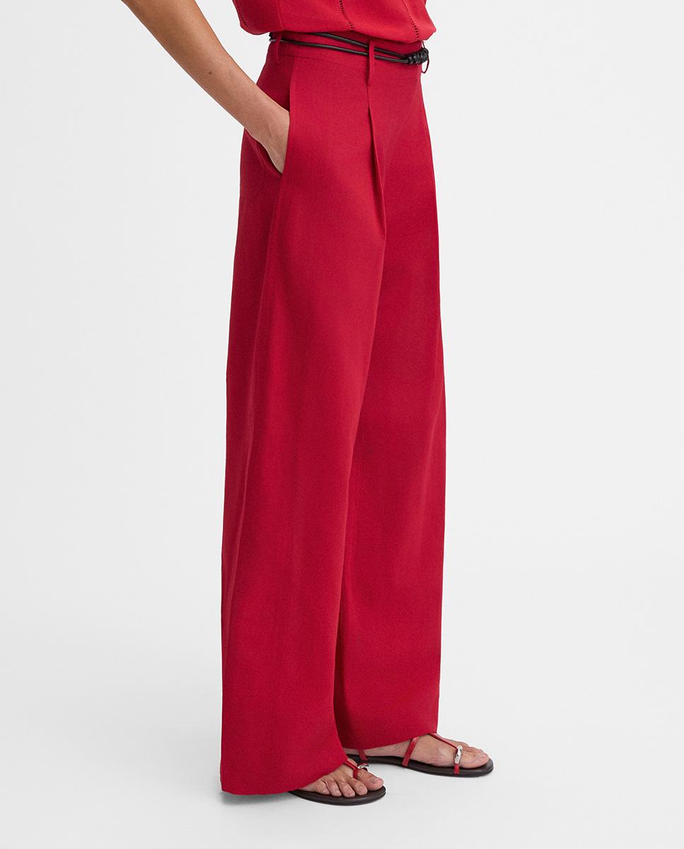 Pantalones de mujer anchos con pinzas y bolsillos - Simorra - Rojo Rojo-3
