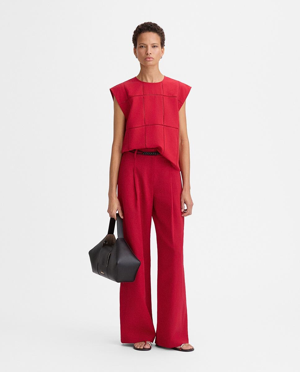 Pantalones de mujer anchos con pinzas y bolsillos - Simorra - Rojo Rojo-5