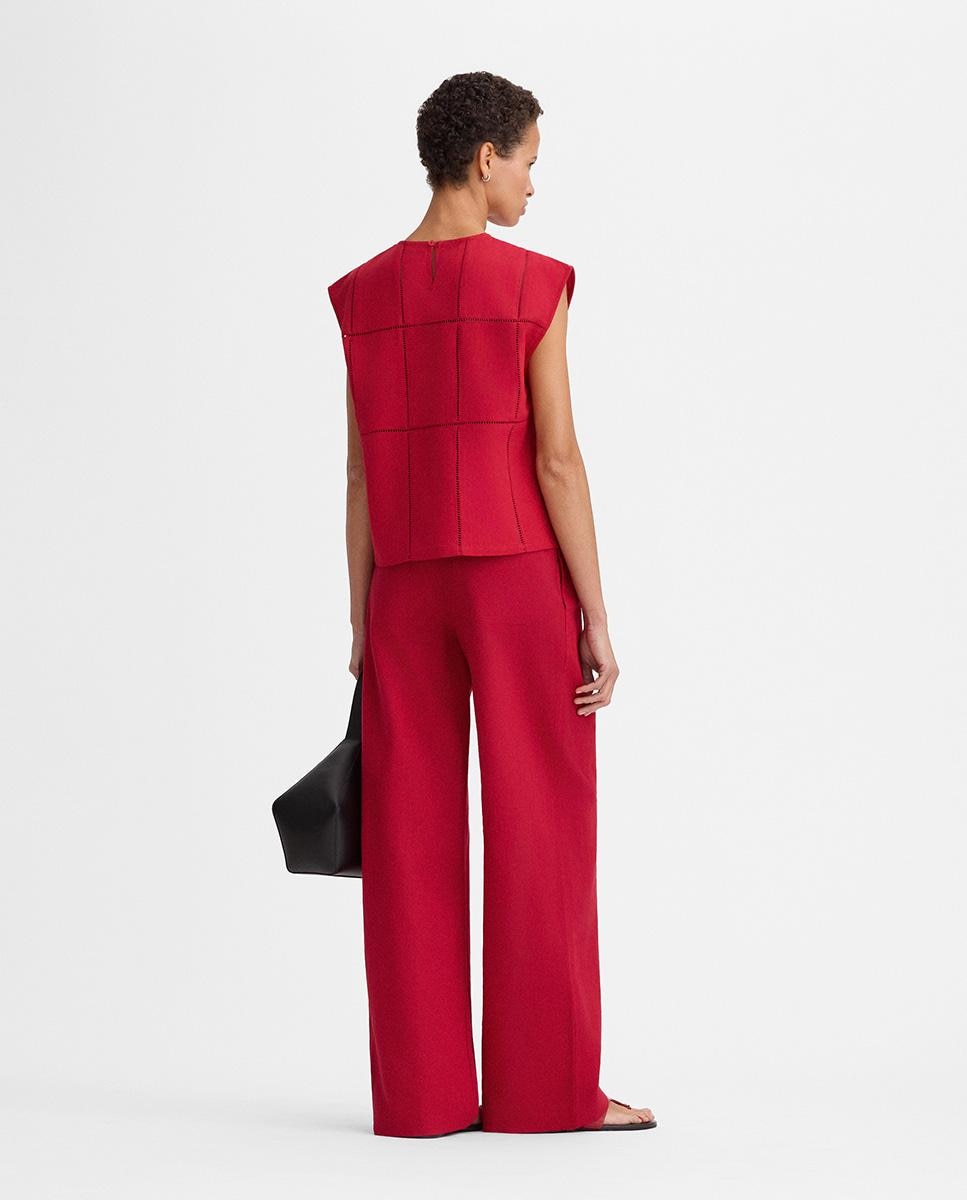 Pantalones de mujer anchos con pinzas y bolsillos - Simorra - Rojo Rojo-6