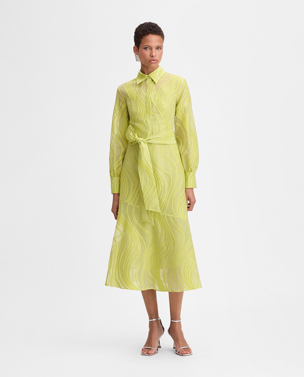 Imagen 0 de Vestido midi de manga larga y volante asimétrico Verde